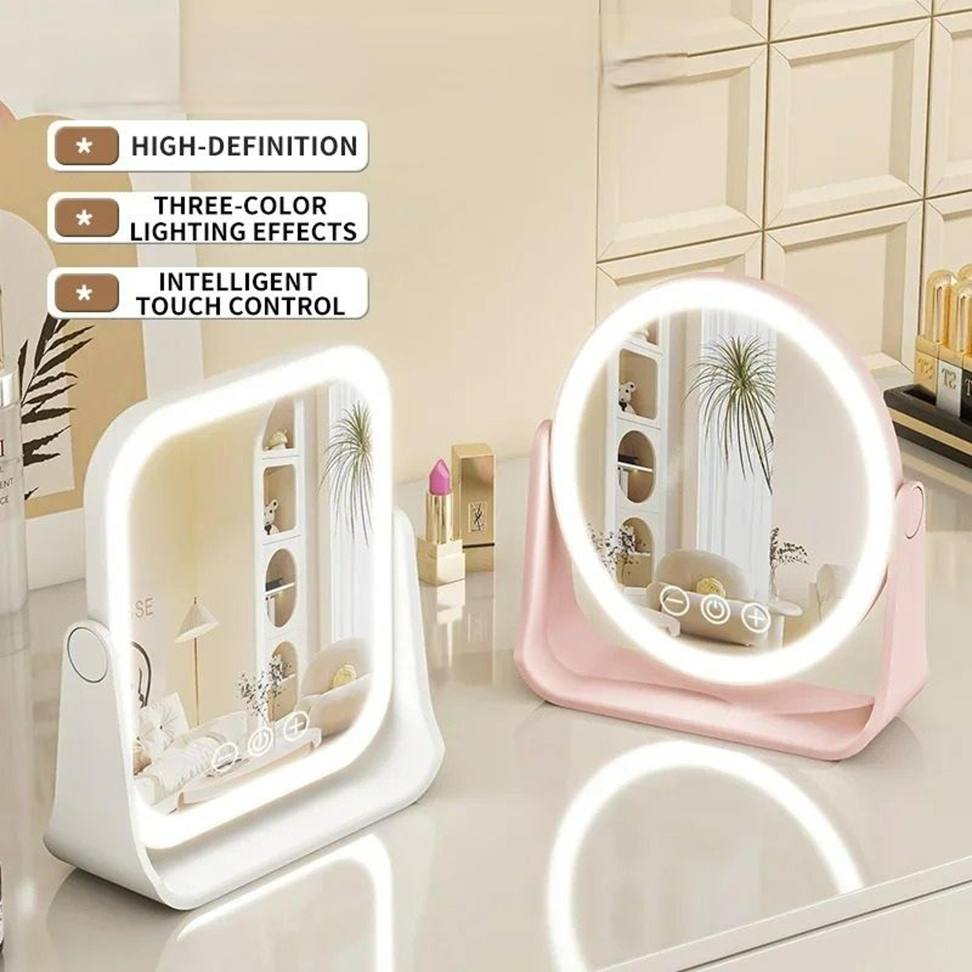 portable flip led lighted vanity mirror with 3x magnifier