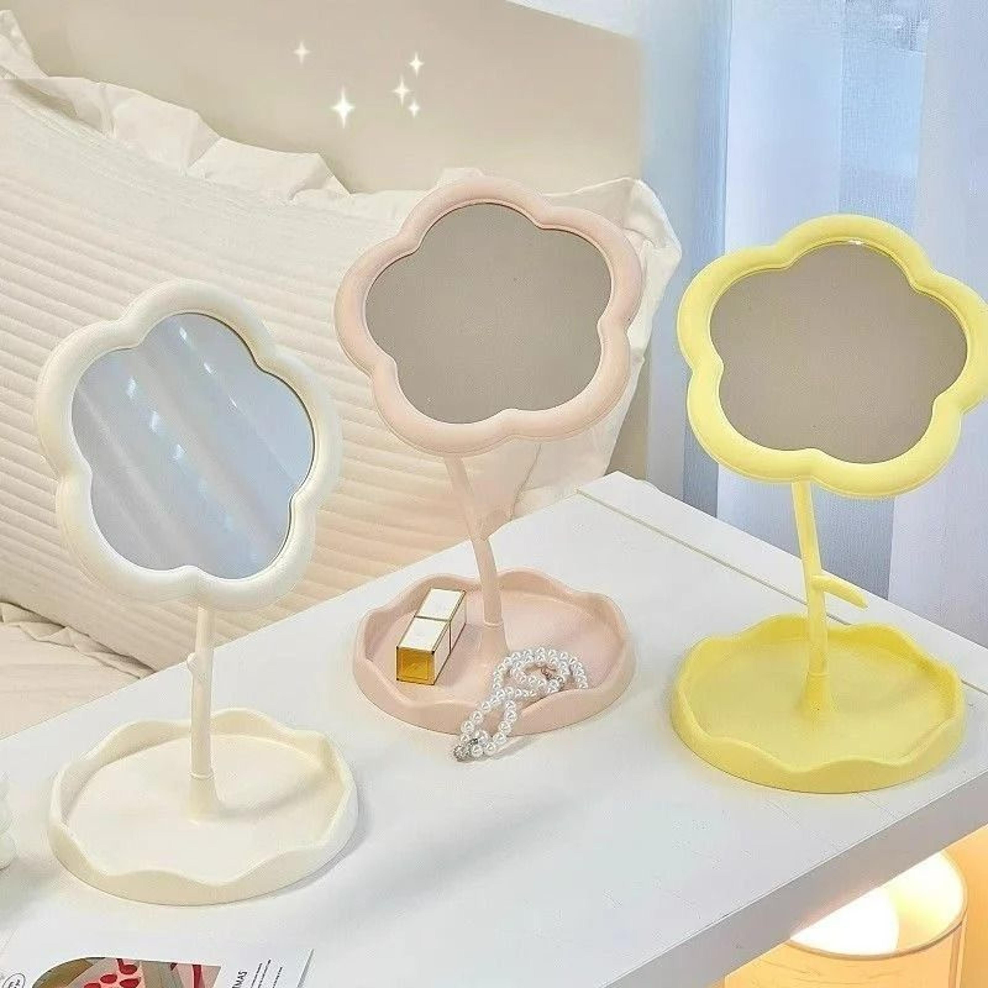 ins style cute flower 360° rotatable desktop vanity mirror