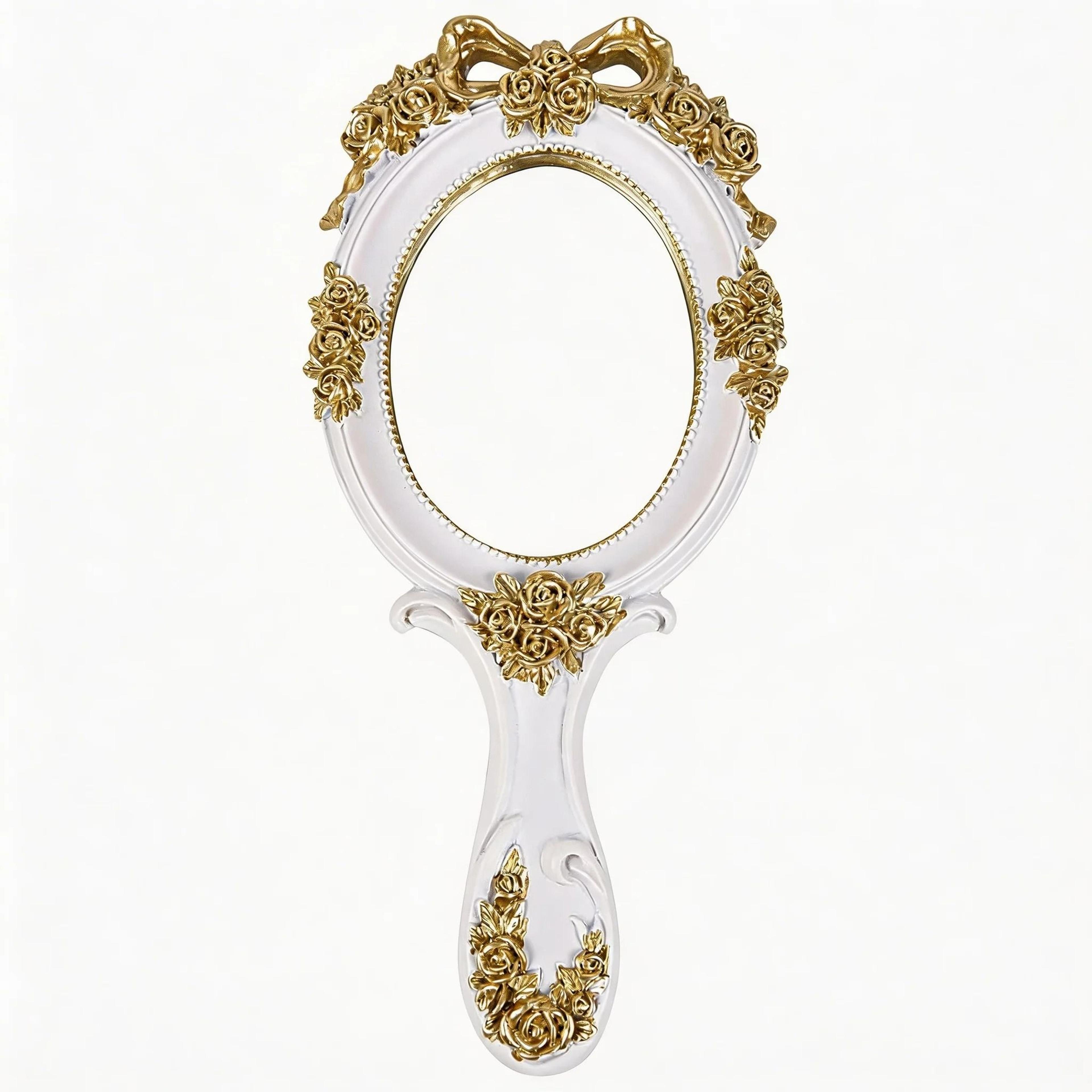 Portable Handheld Metal Princess Mirror With Rose Embossing 8