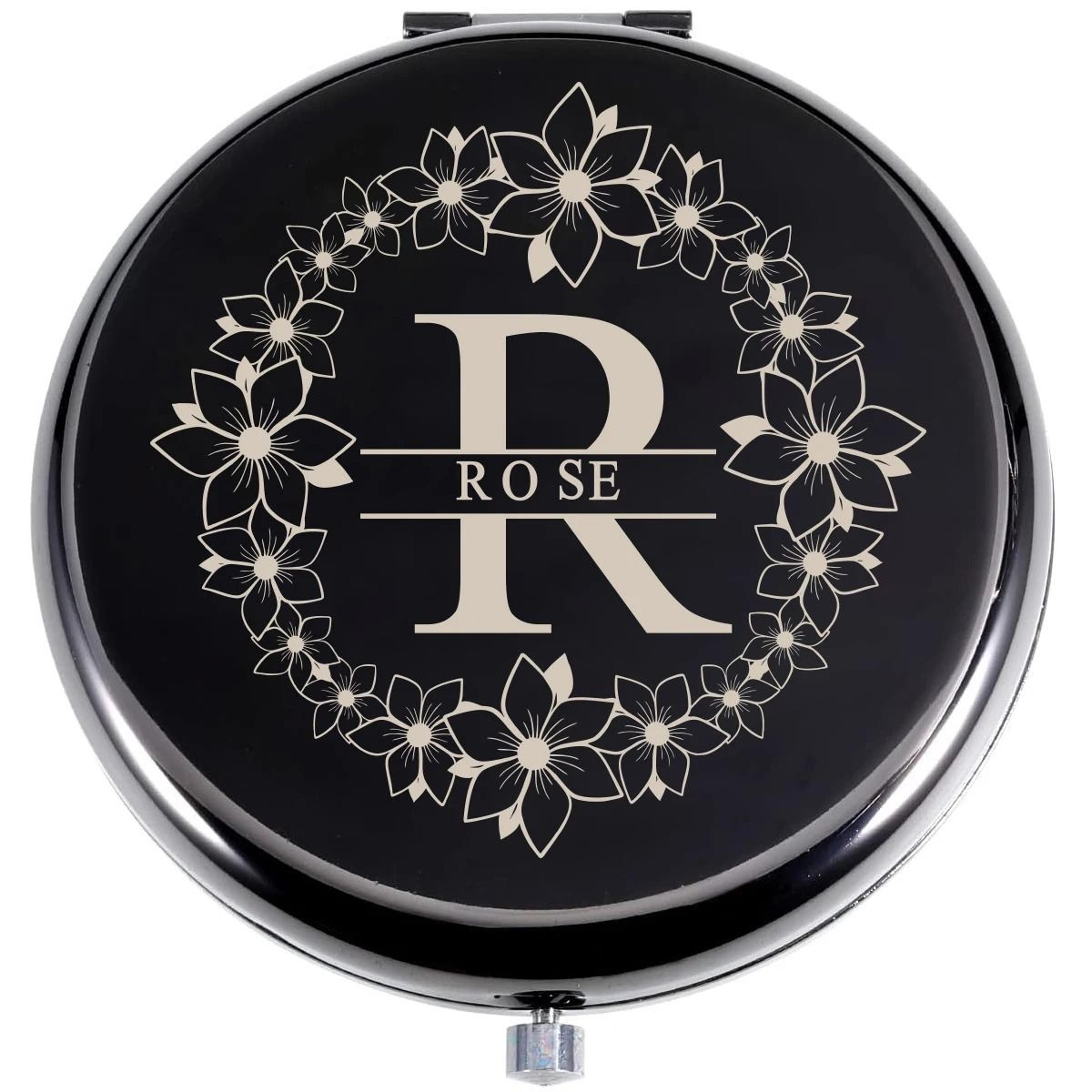 Personalized Floral Wreath Initial Portable Compact Mirror 7