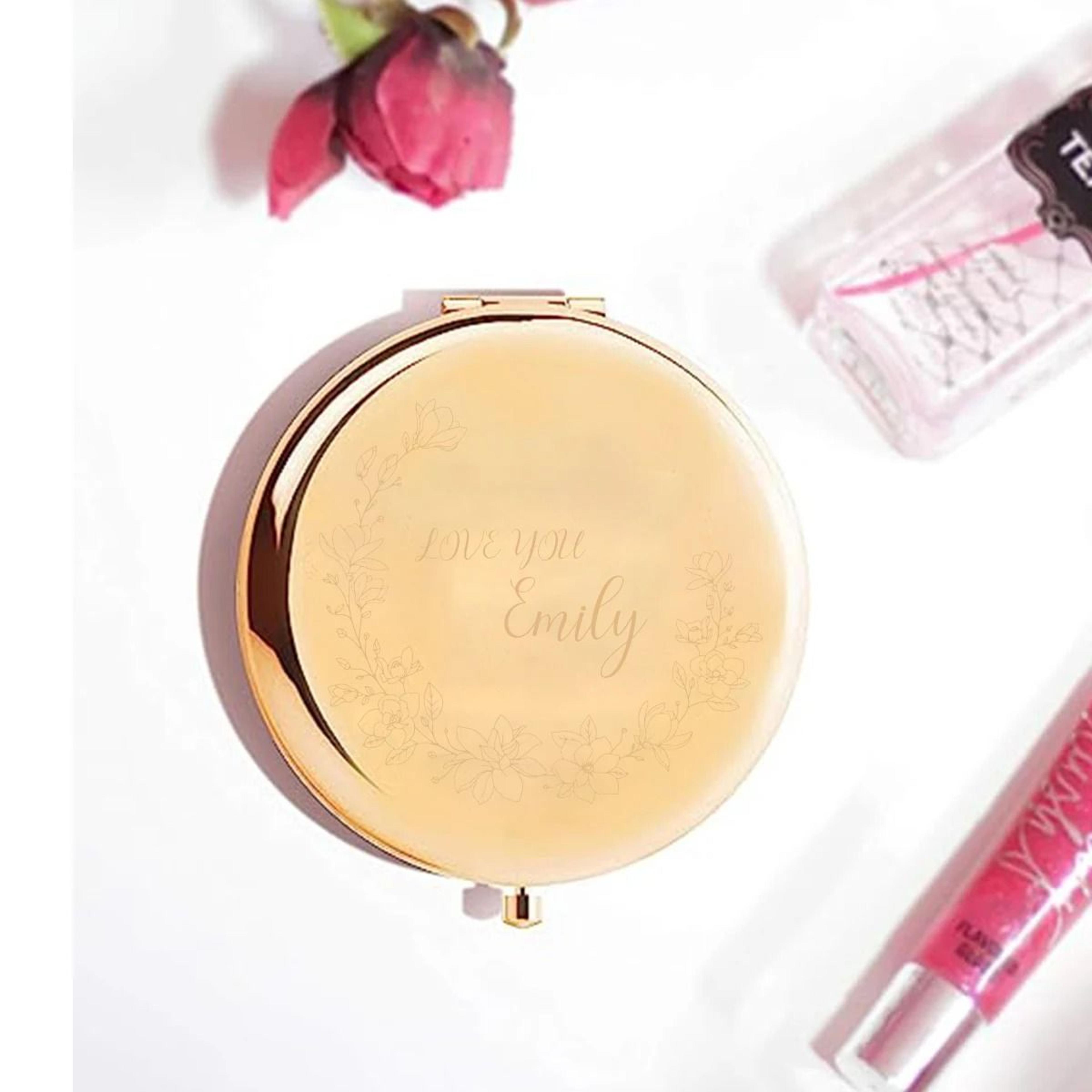 Personalized Floral Wreath Initial Portable Compact Mirror 1