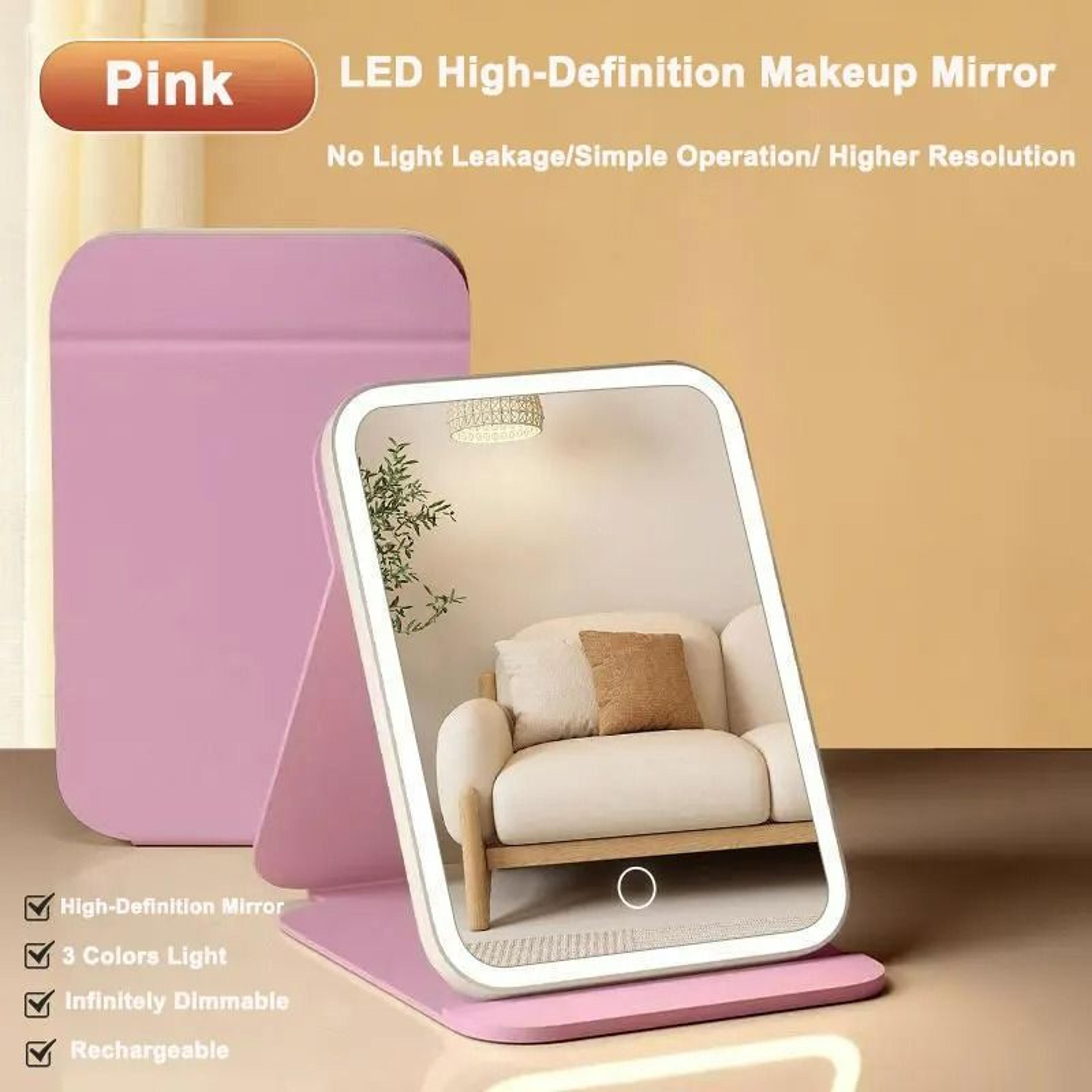 3Color LED Leather Folding Travel Vanity Mirror 7