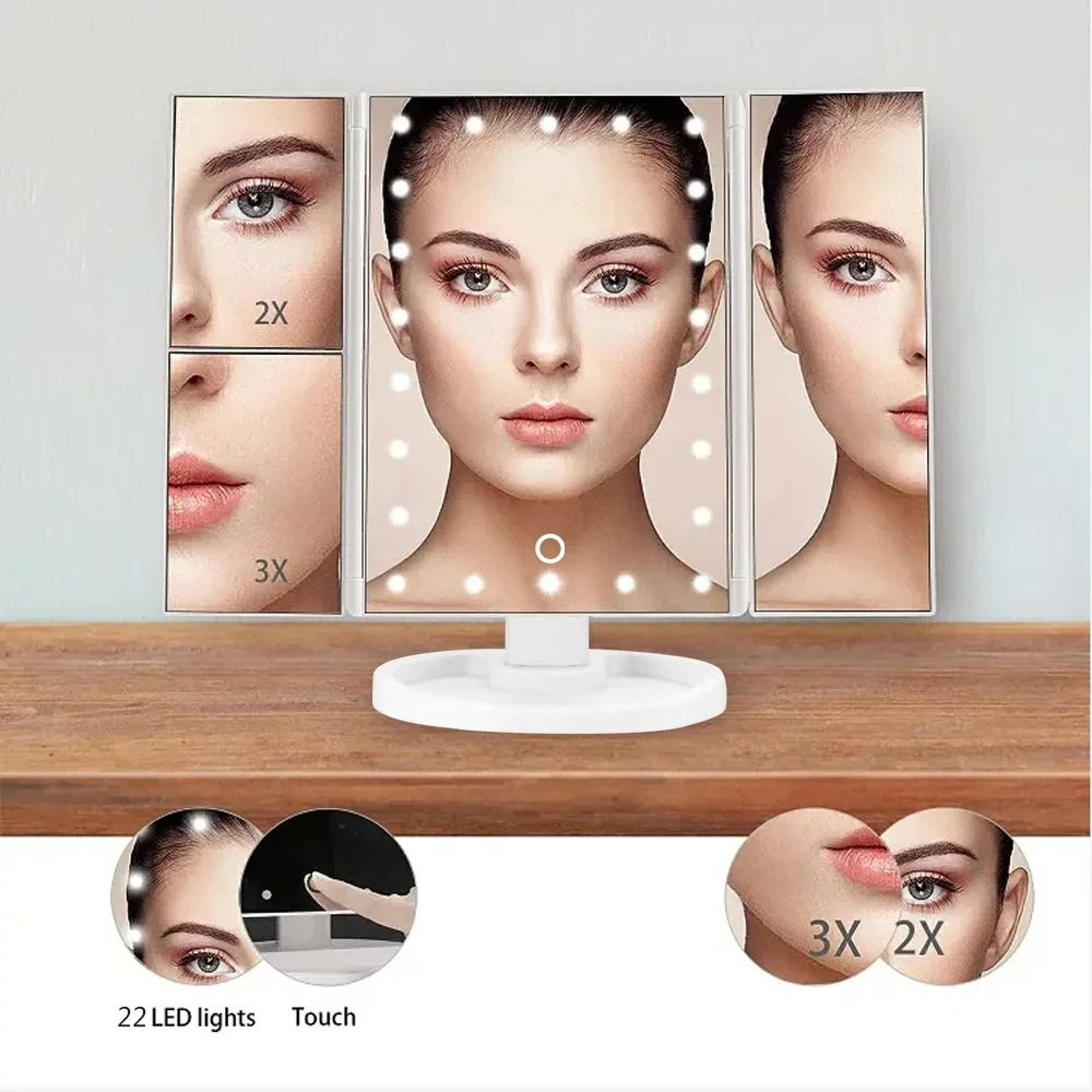 Trifold LED Vanity Makeup Mirror With 1X2X3X Magnification 3