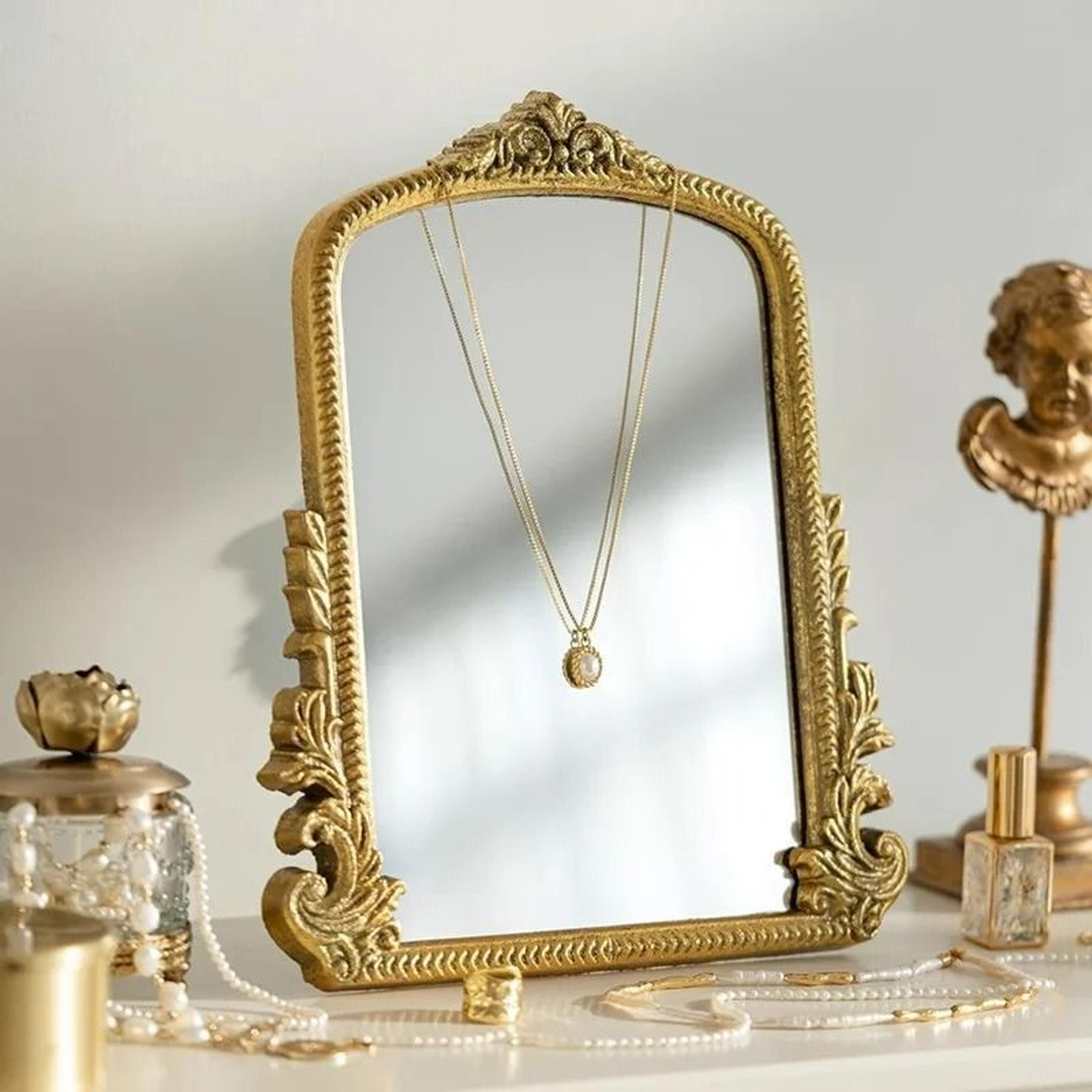 Vintage Antique Gold Arch Tabletop Vanity Mirror 2