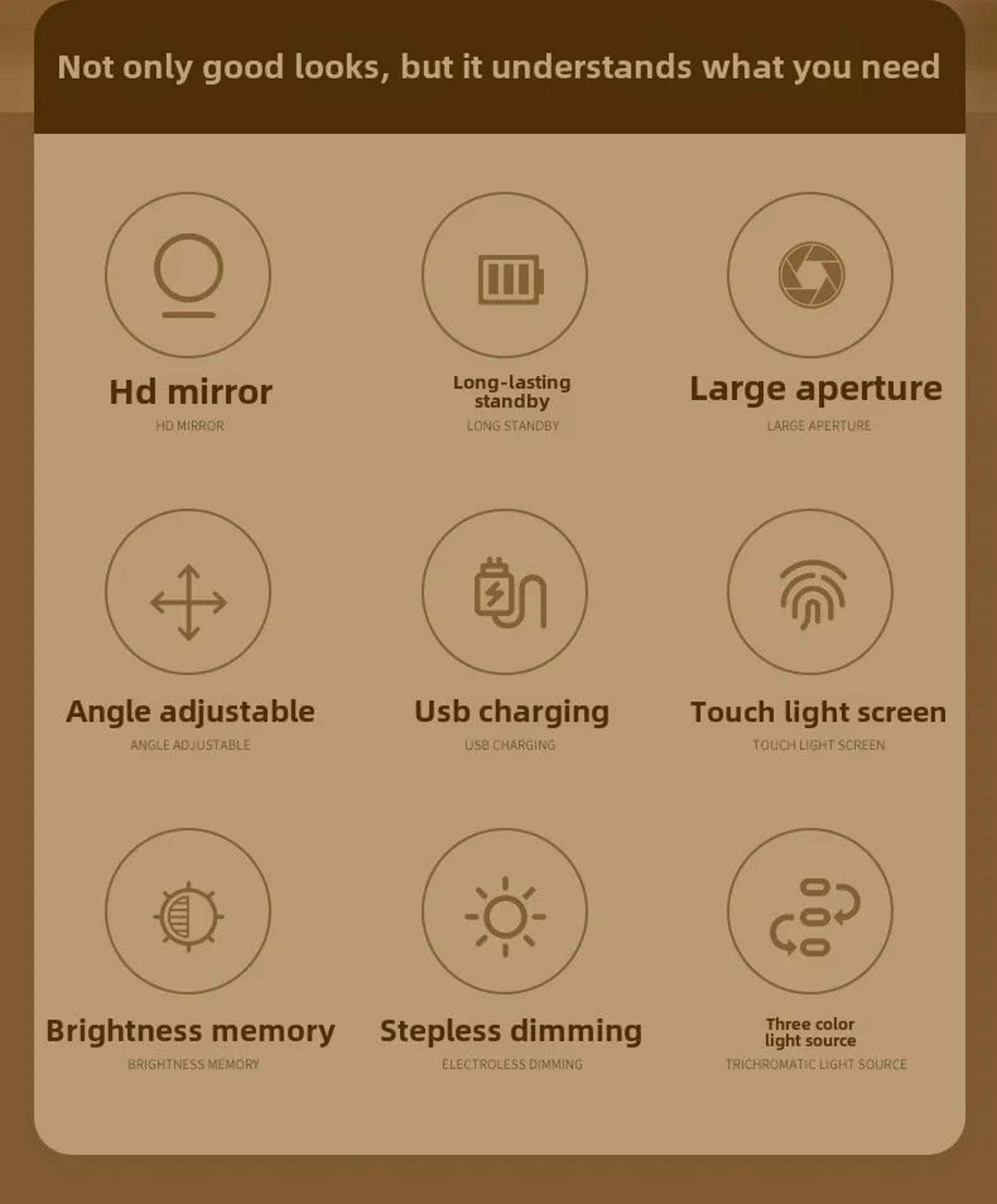 Intelligent 3Color LED Touch Desktop Vanity Mirror 6