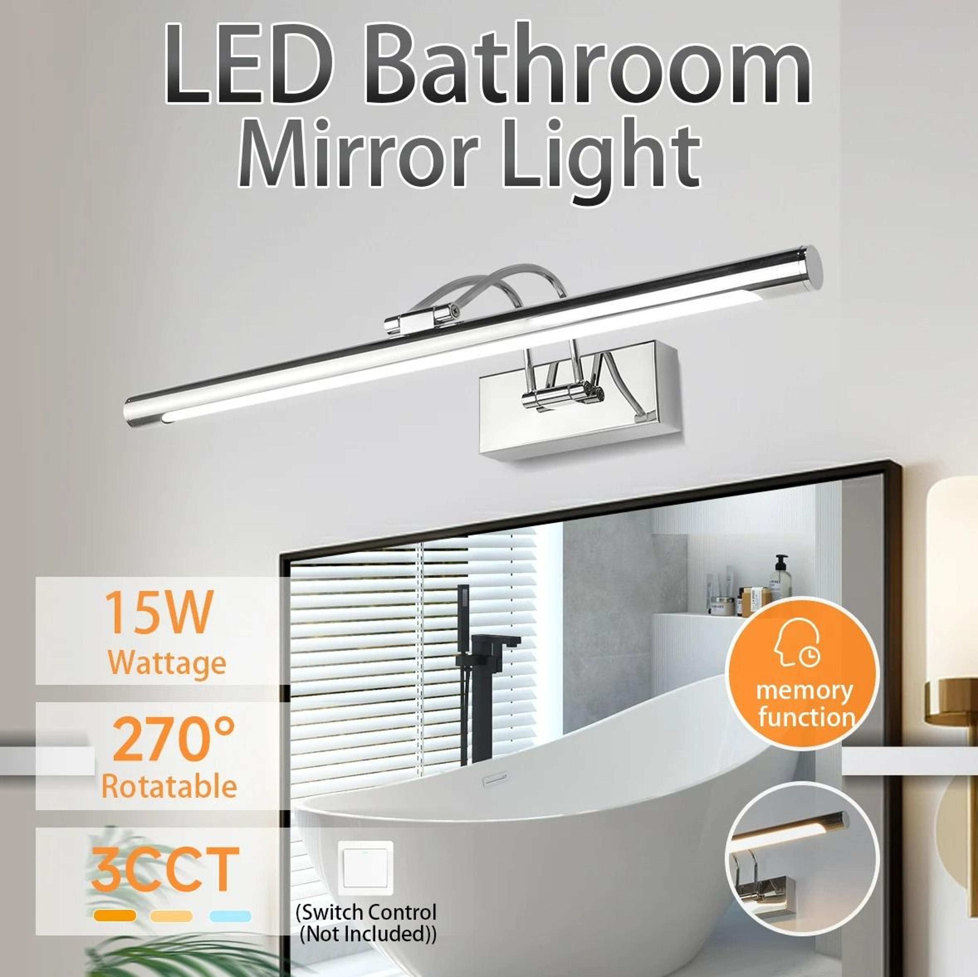 dimmable 3-color led bathroom vanity mirror front bar light
