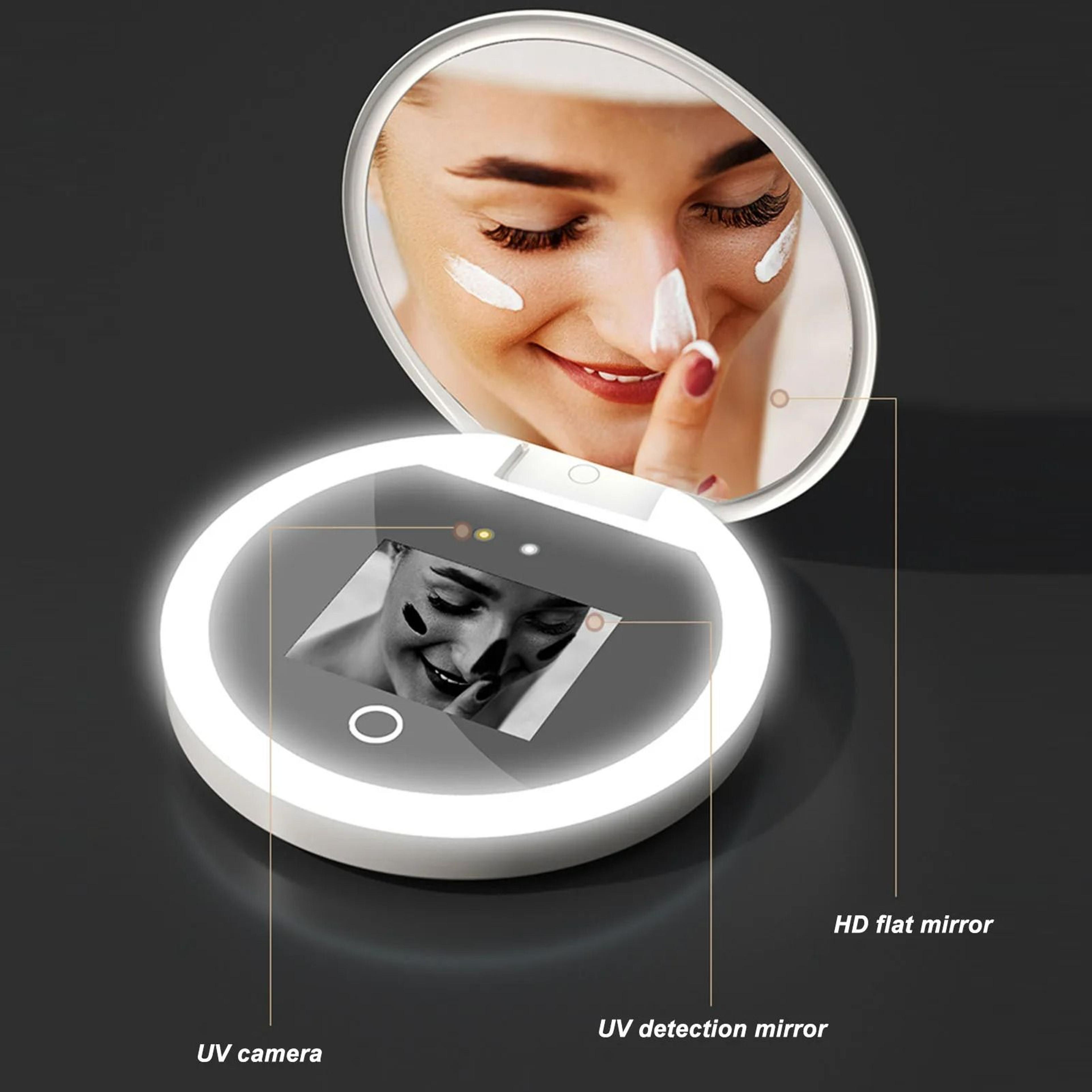 UV Sunscreen Testing Pocket Mirror With LED Light 2X Magnification 2