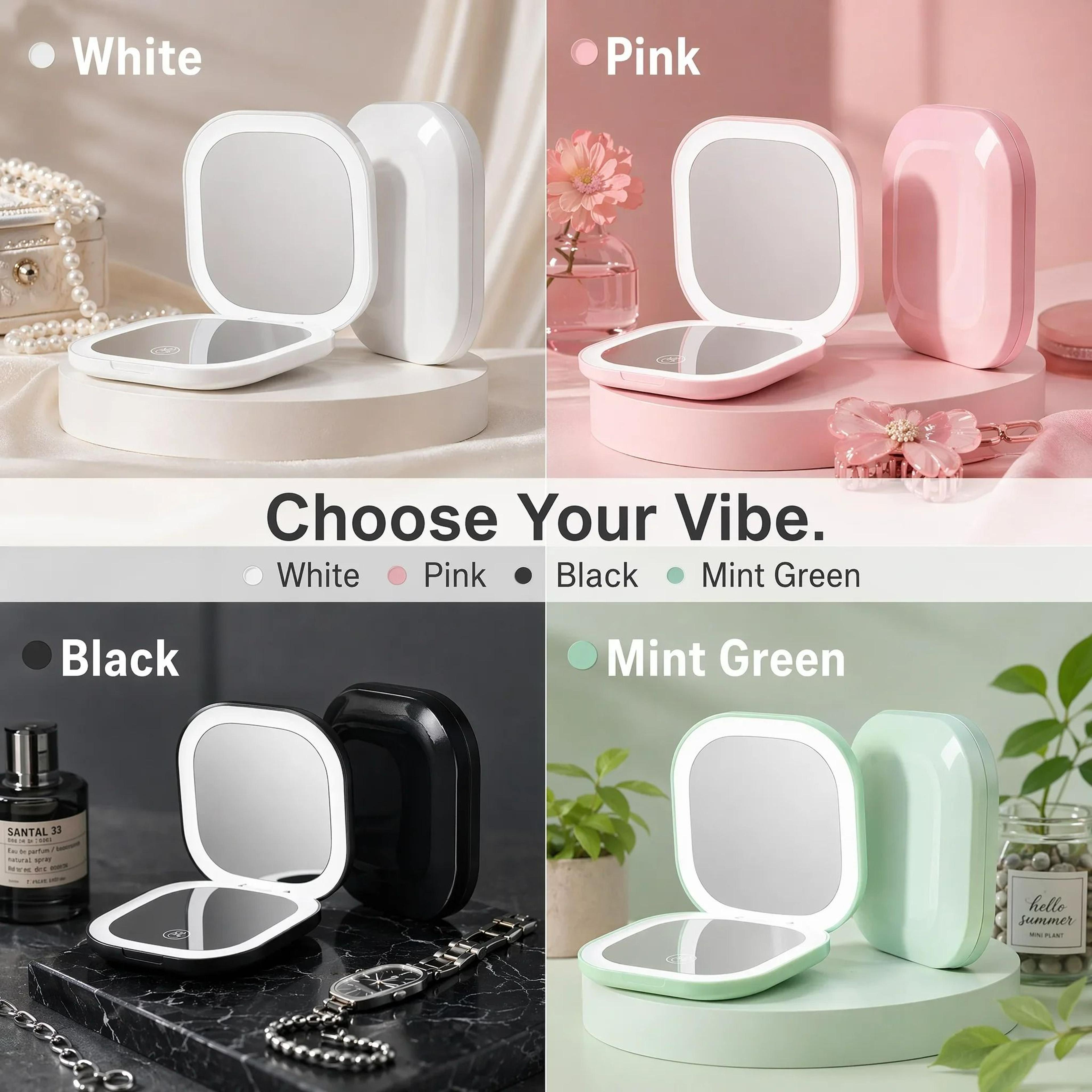 Portable LED DoubleSided Pocket Makeup Mirror With 5X Magnification 5