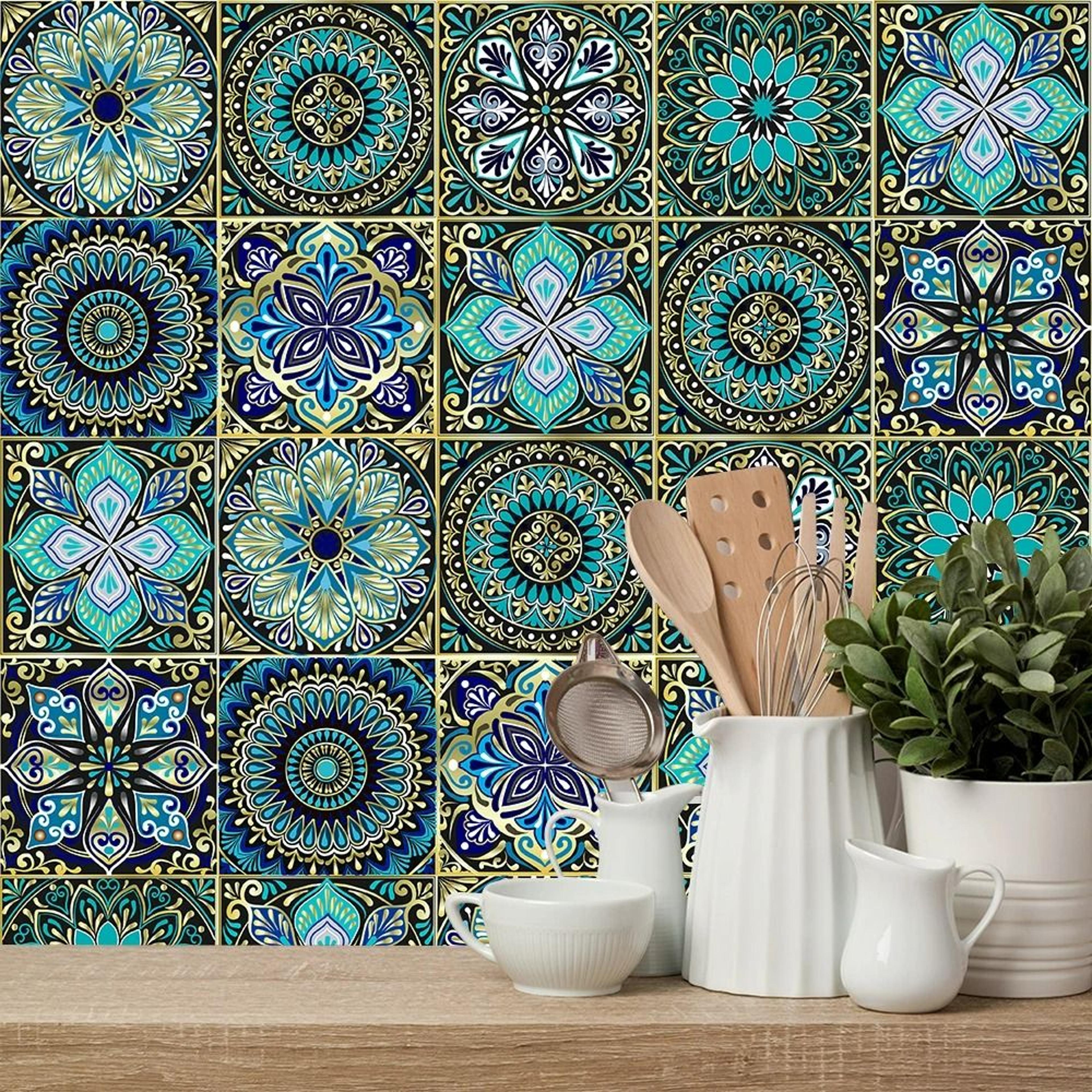10-pack mandala pattern matte wear-resistant vinyl tile stickers