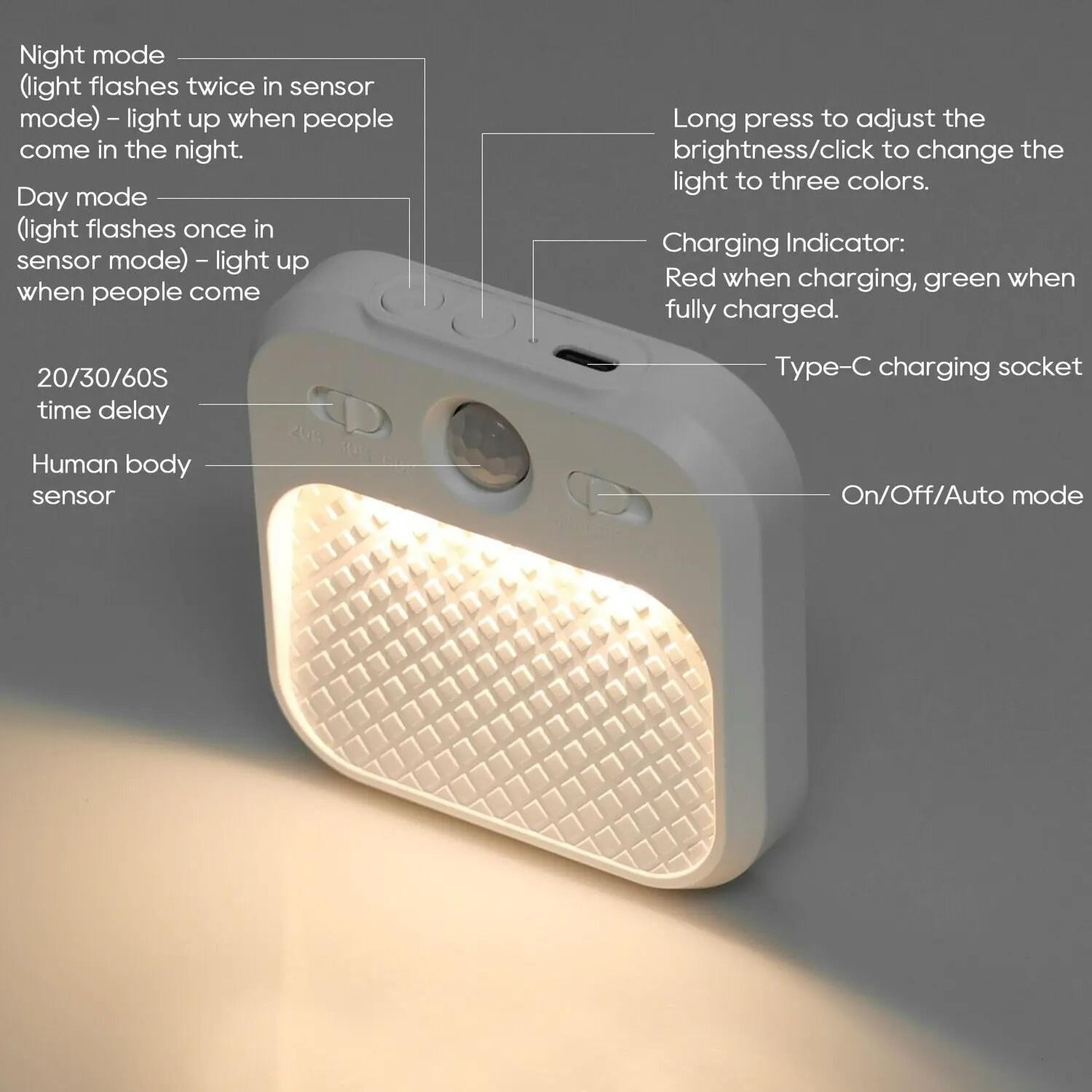 3Color Motion Sensor USB Rechargeable Magnetic LED Wall Light 6
