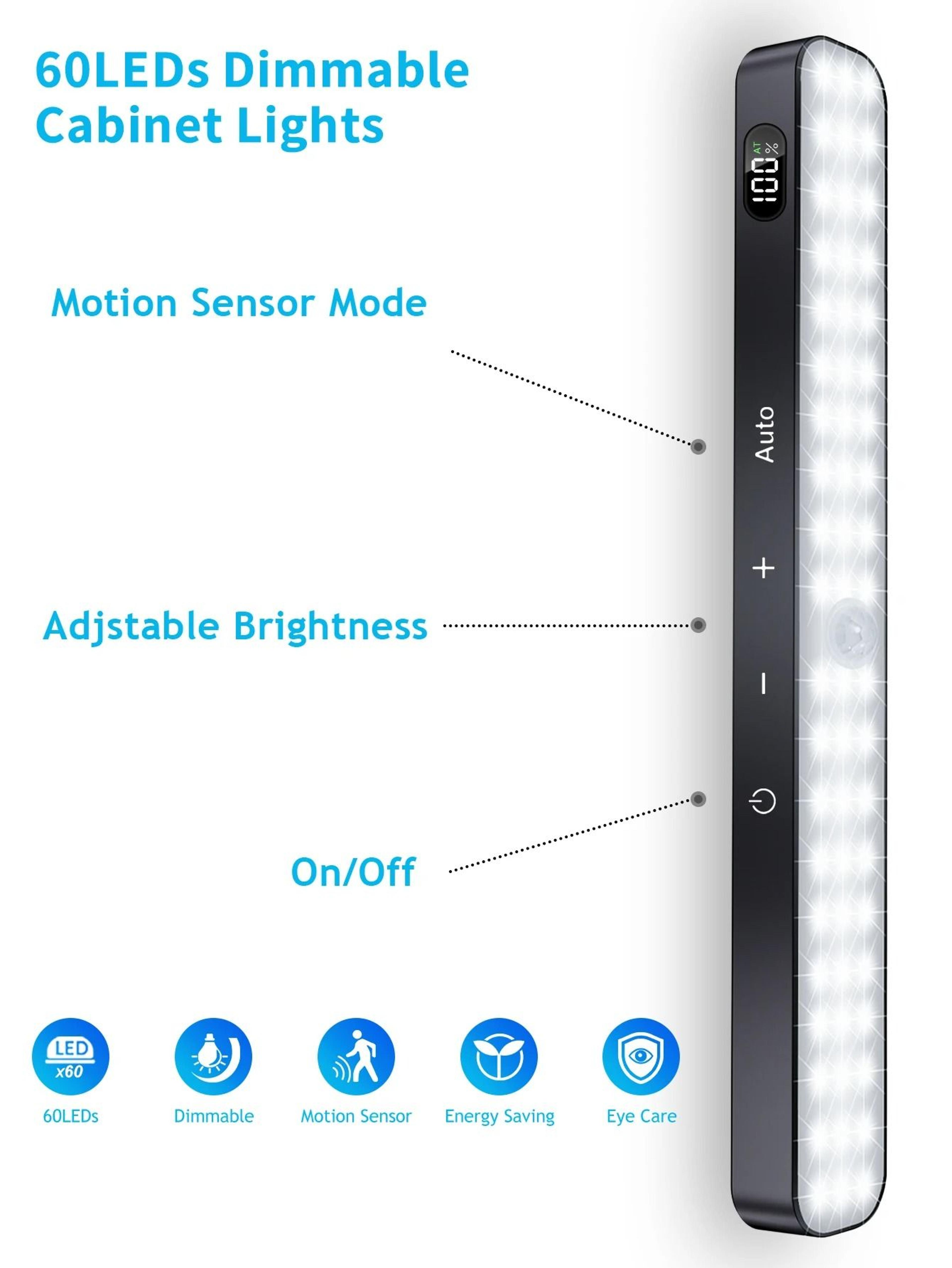 Rechargeable Motion Sensor LED Cabinet Light With LED Battery Display 4
