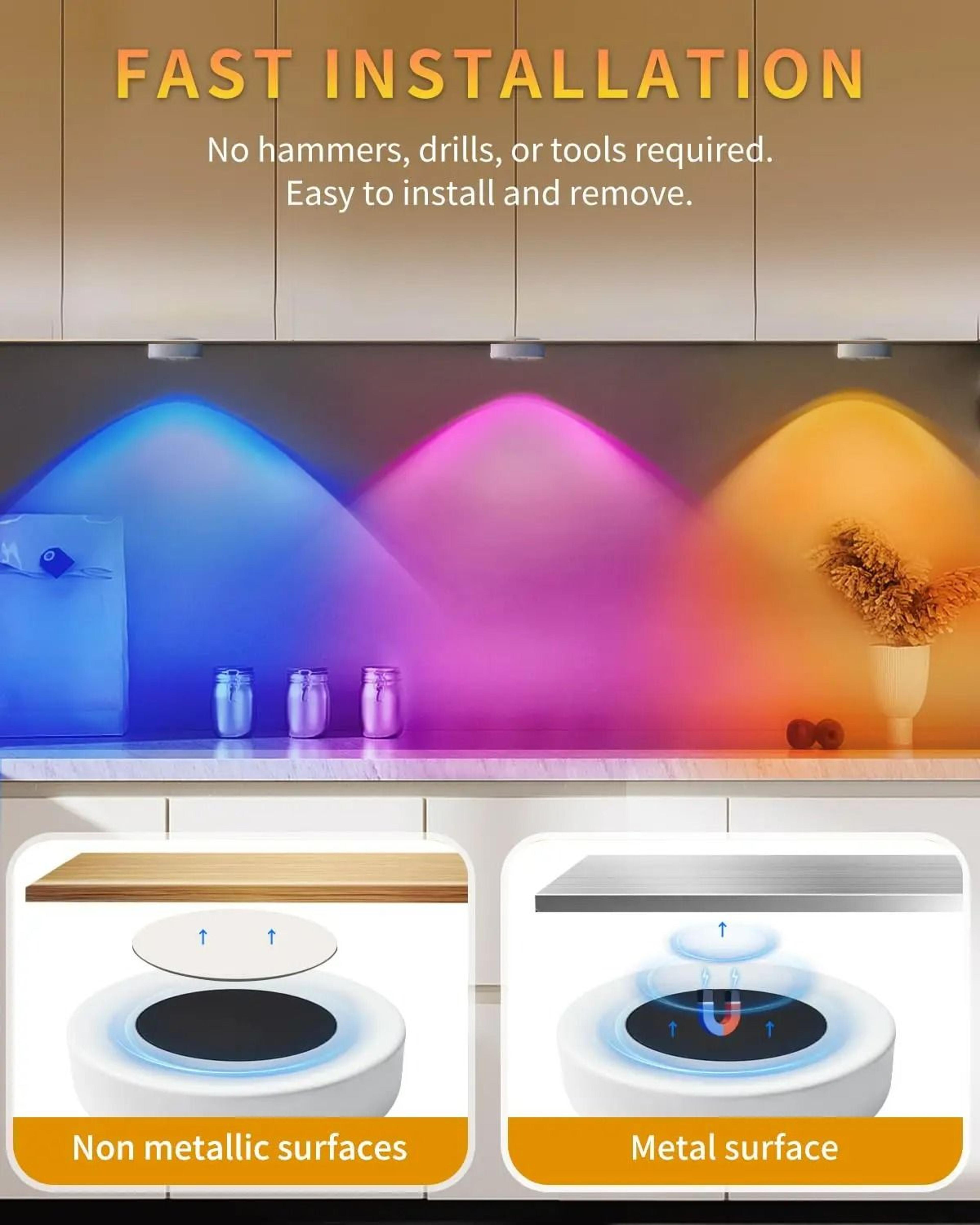 Rechargeable RGB 12Color Magnetic LED Puck Lights With Remote Control 3 Pack 4