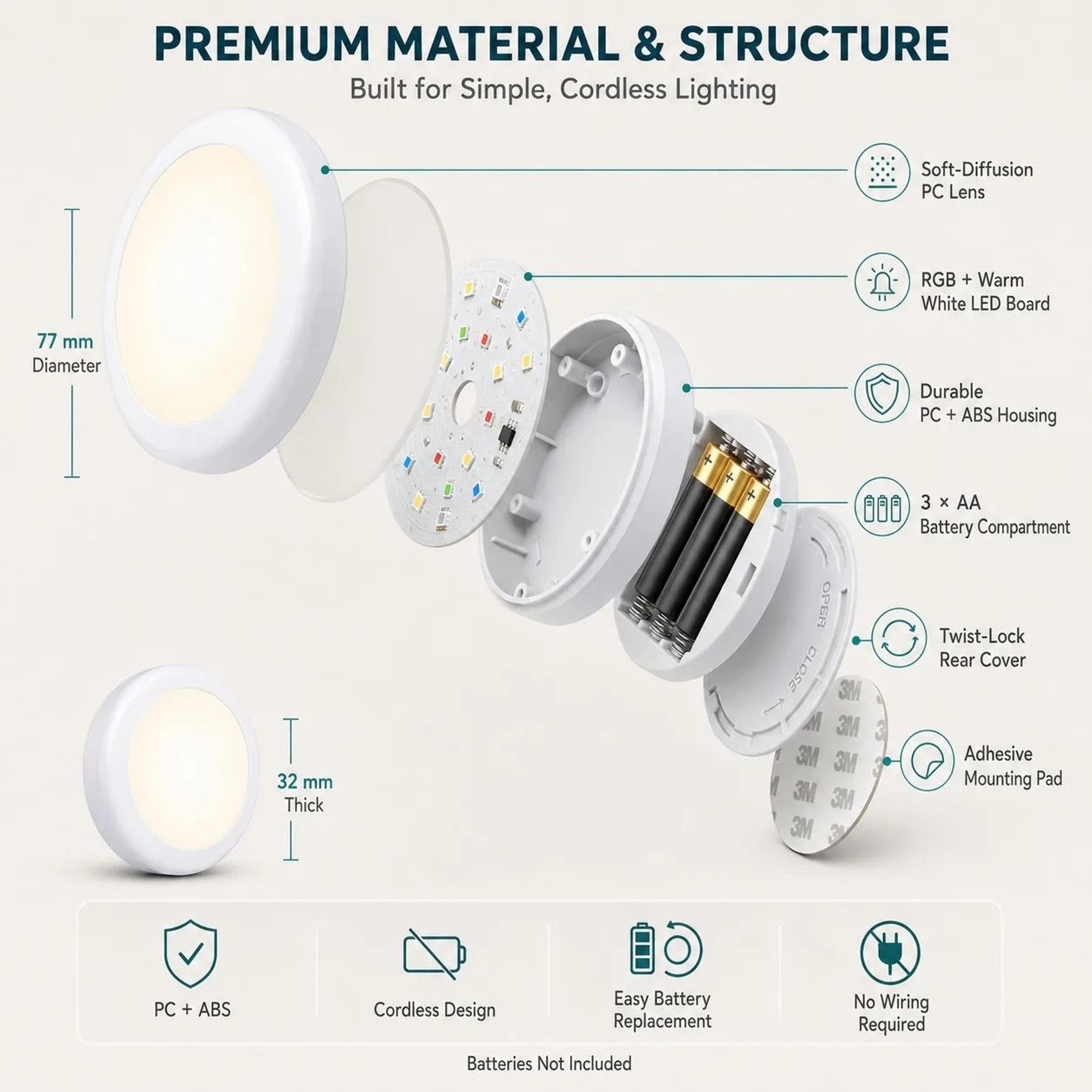 Dimmable Multicolor LED Puck Light With Remote Control 4