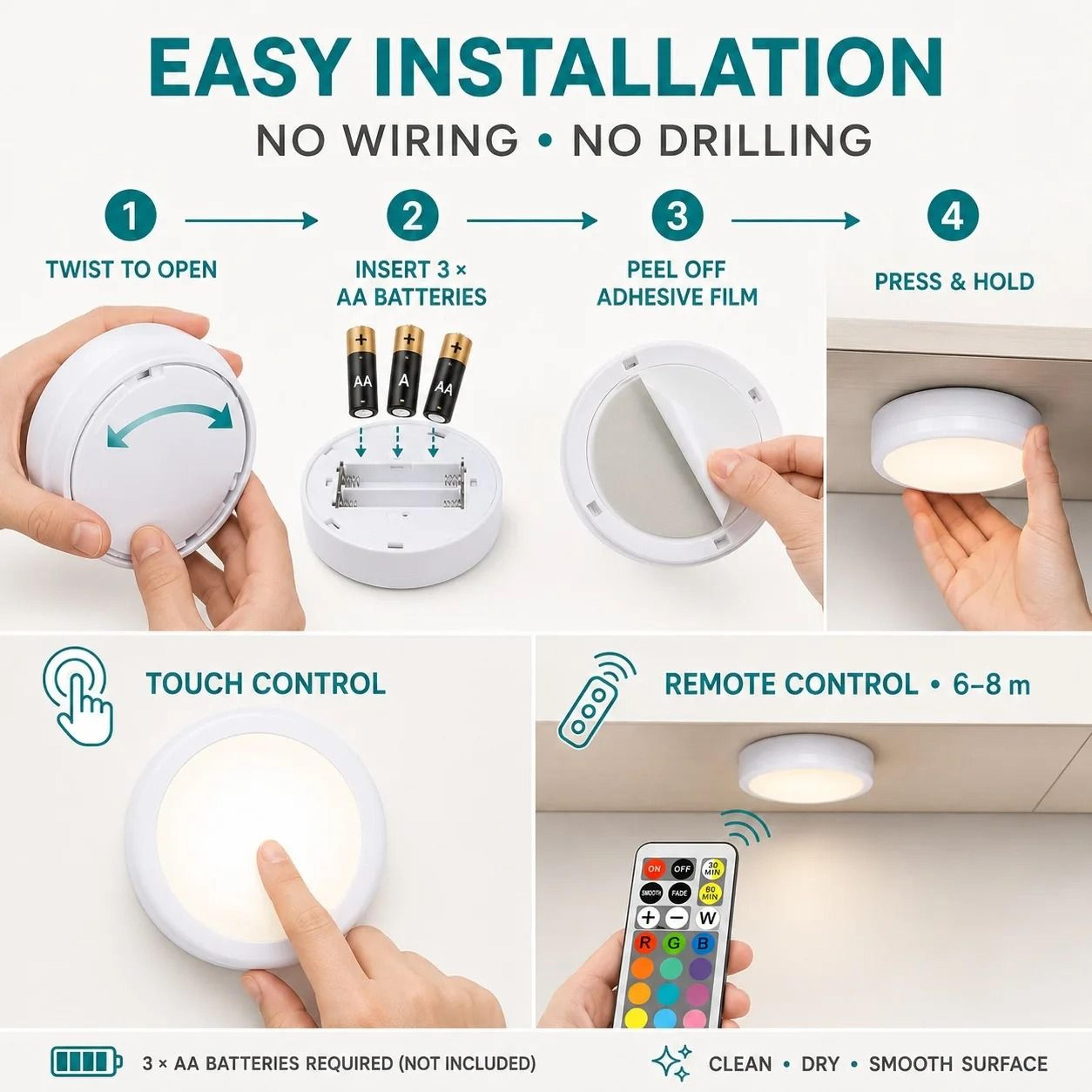 Dimmable Multicolor LED Puck Light With Remote Control 3