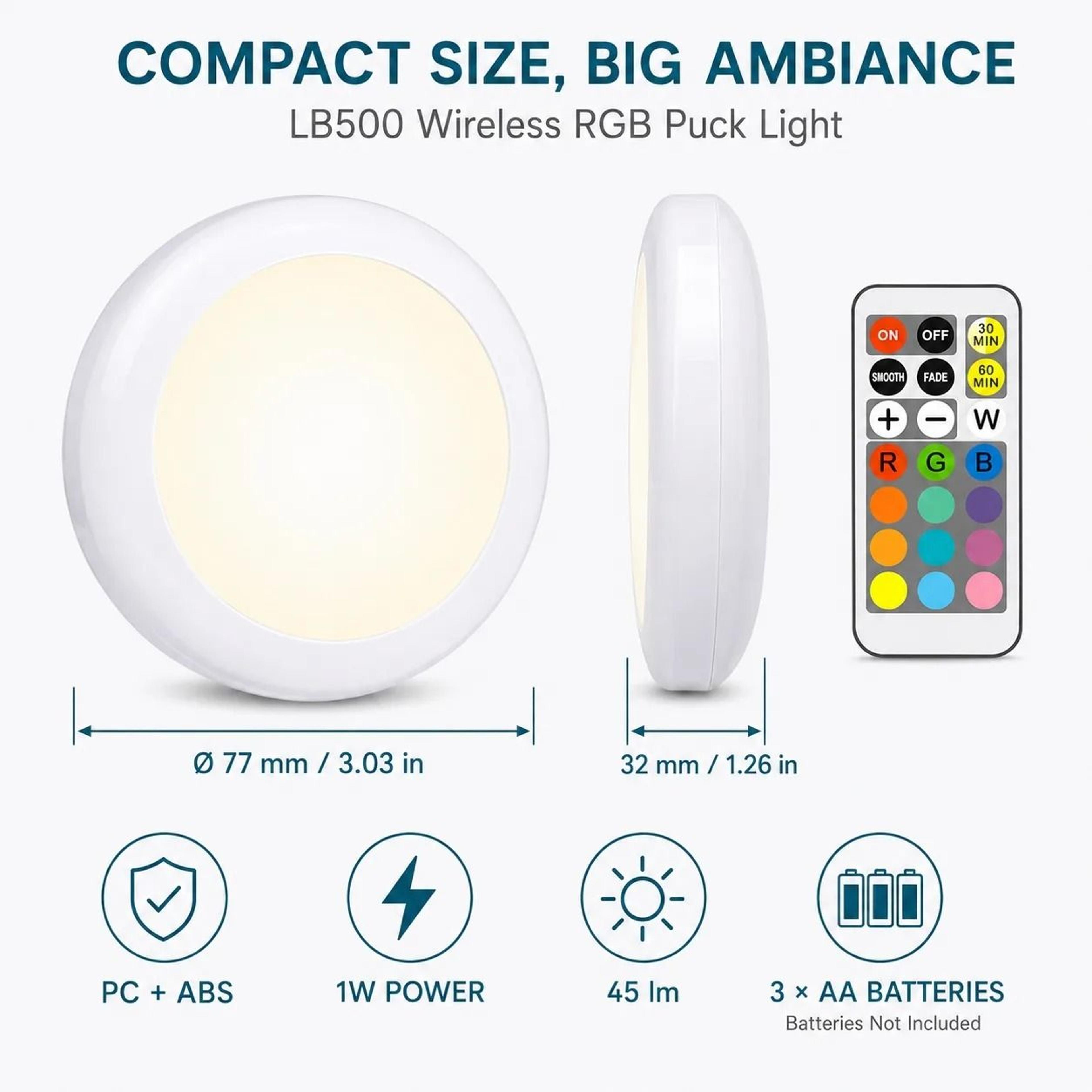 Dimmable Multicolor LED Puck Light With Remote Control 1