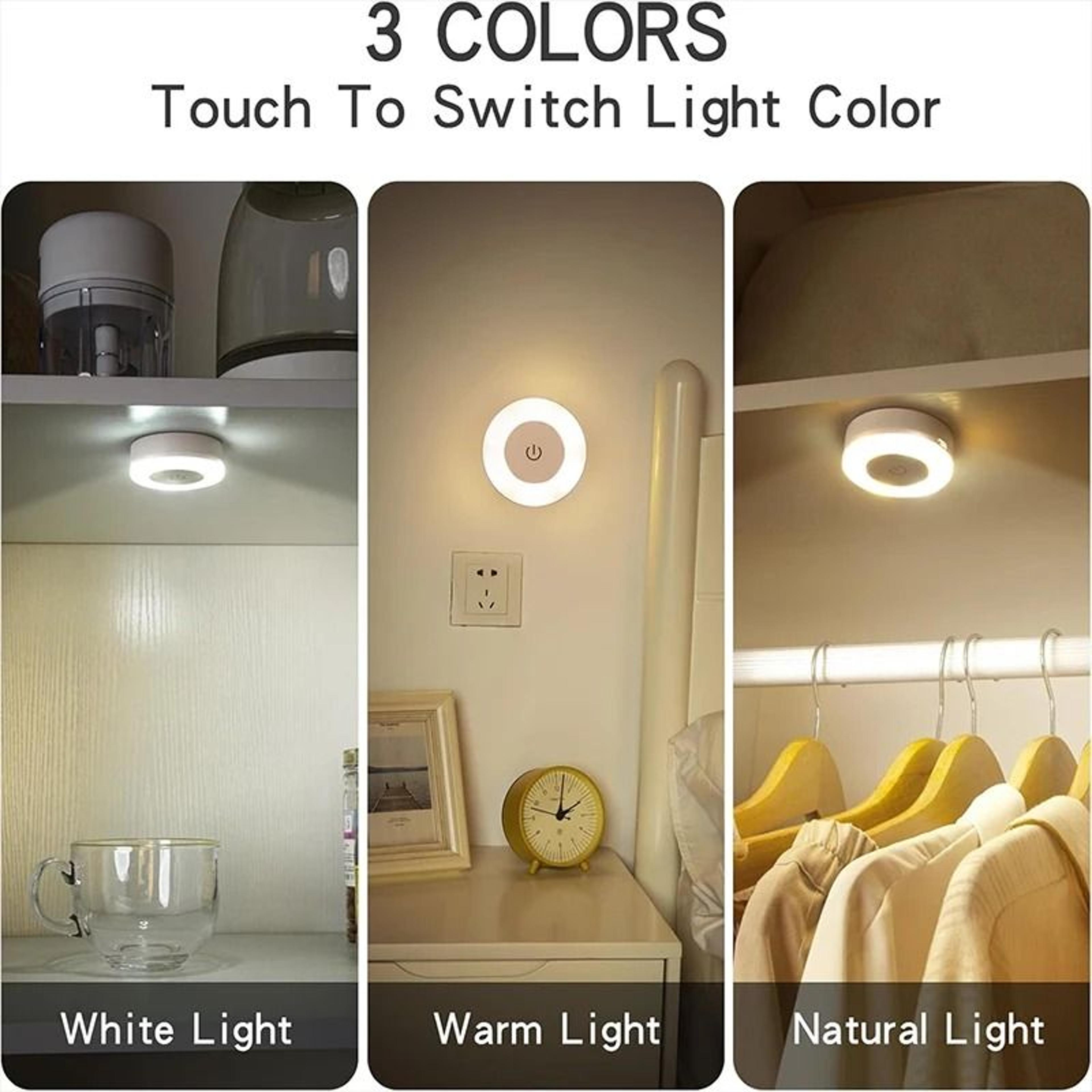 Rechargeable 3Color Dimmable LED Touch Puck Light 6