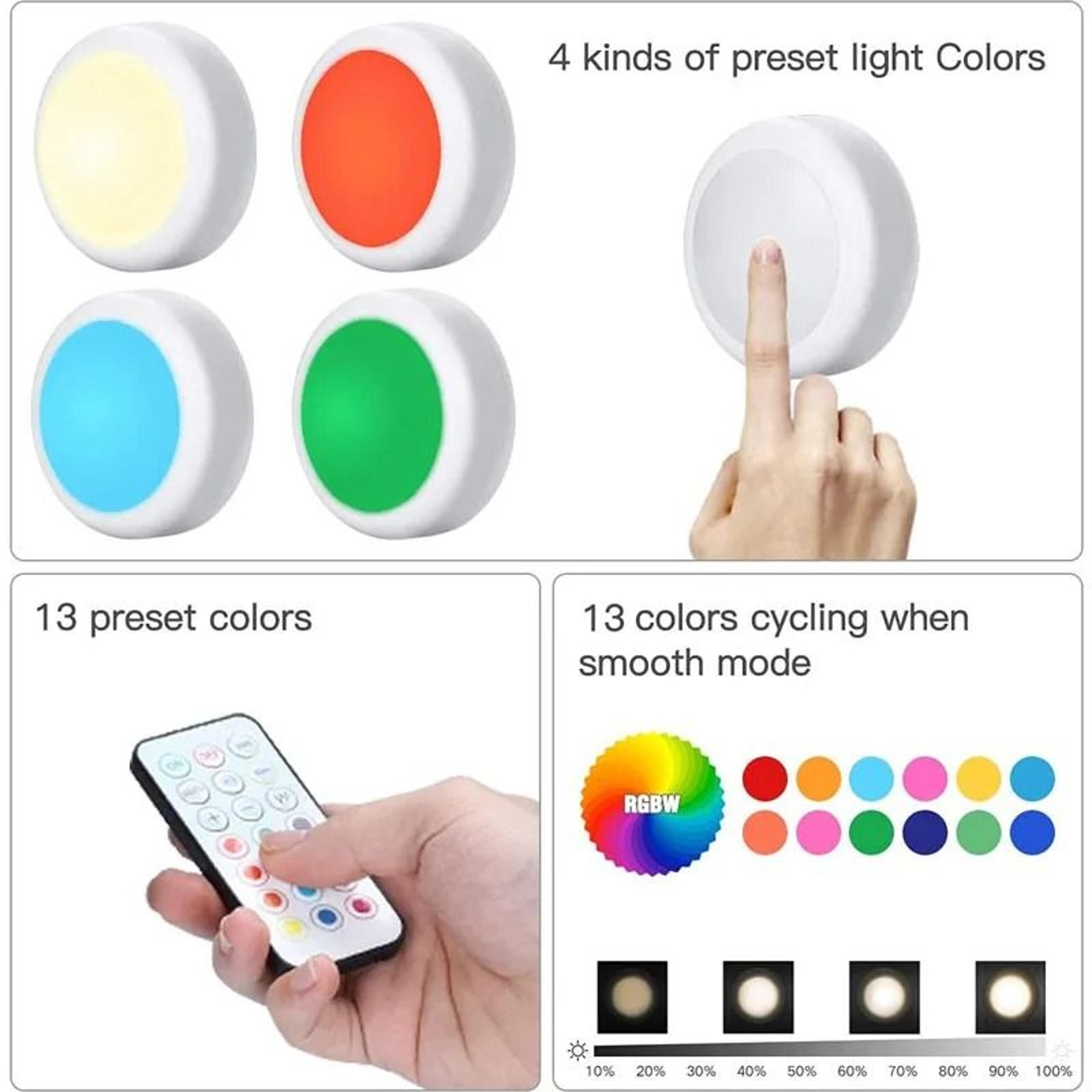 Wireless 16Color RGBW LED Puck Lights With Remote Control 3