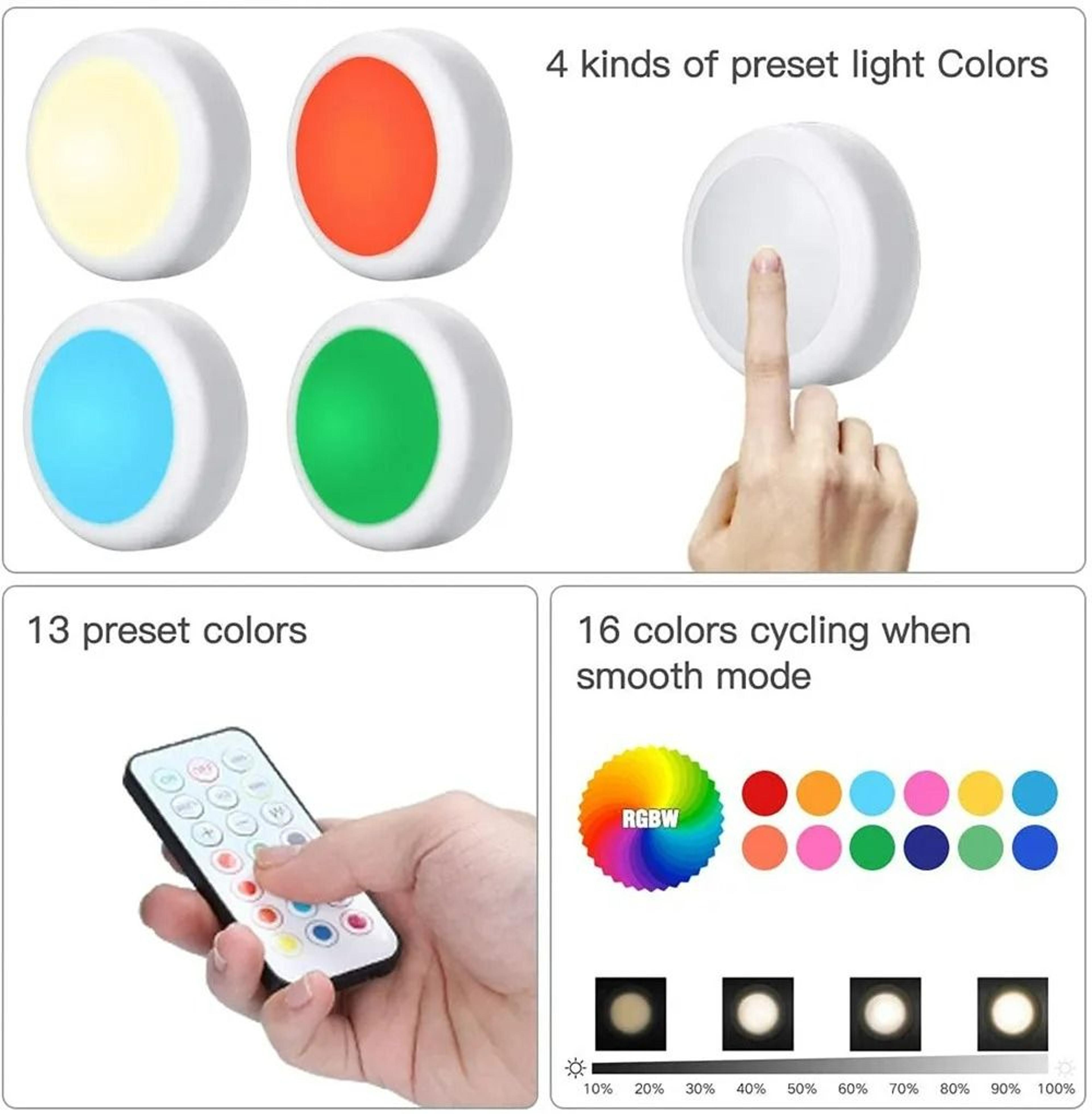 USB Rechargeable RGBW LED Puck Lights With Remote Control 3 Pack 2