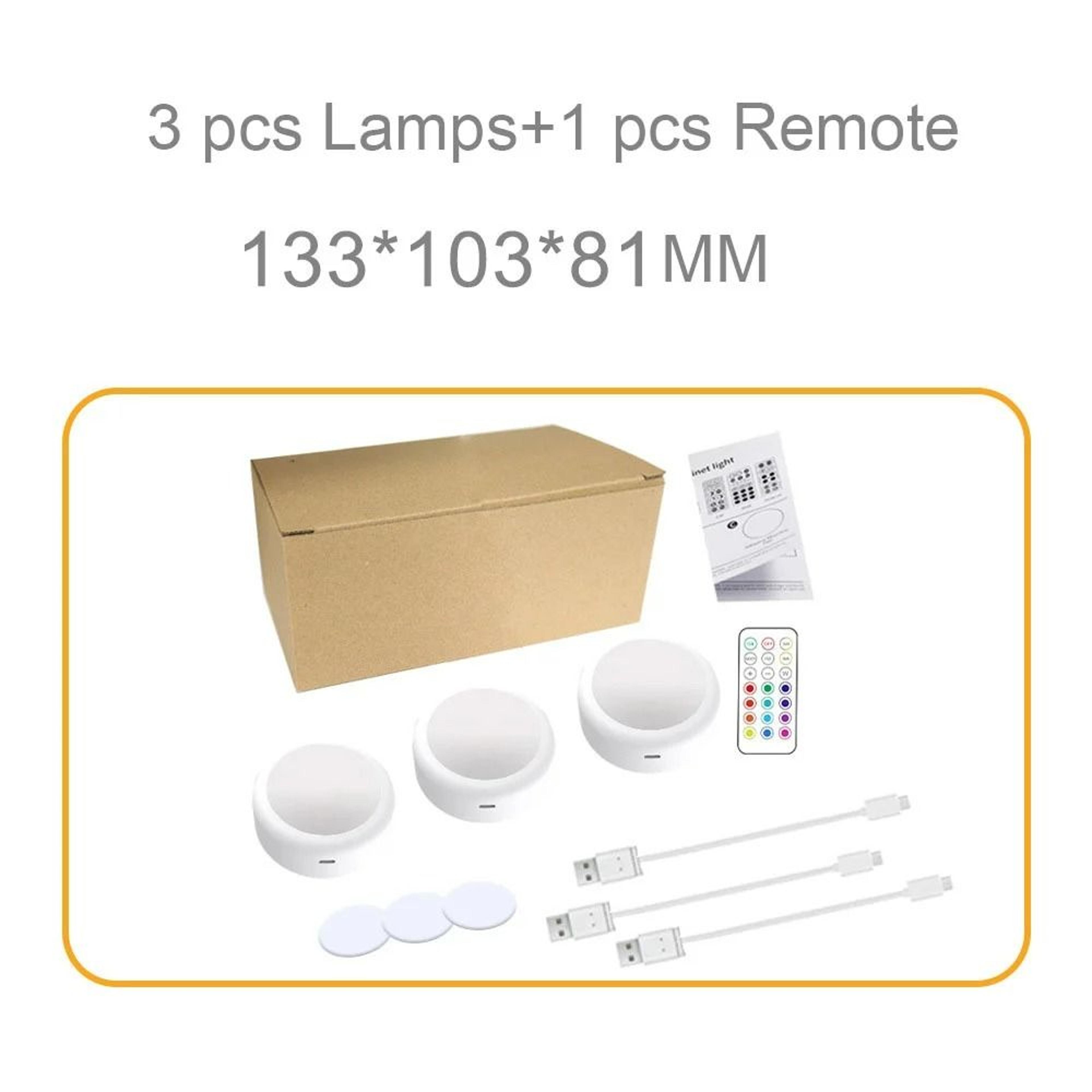 USB Rechargeable RGBW LED Puck Lights With Remote Control 3 Pack 7