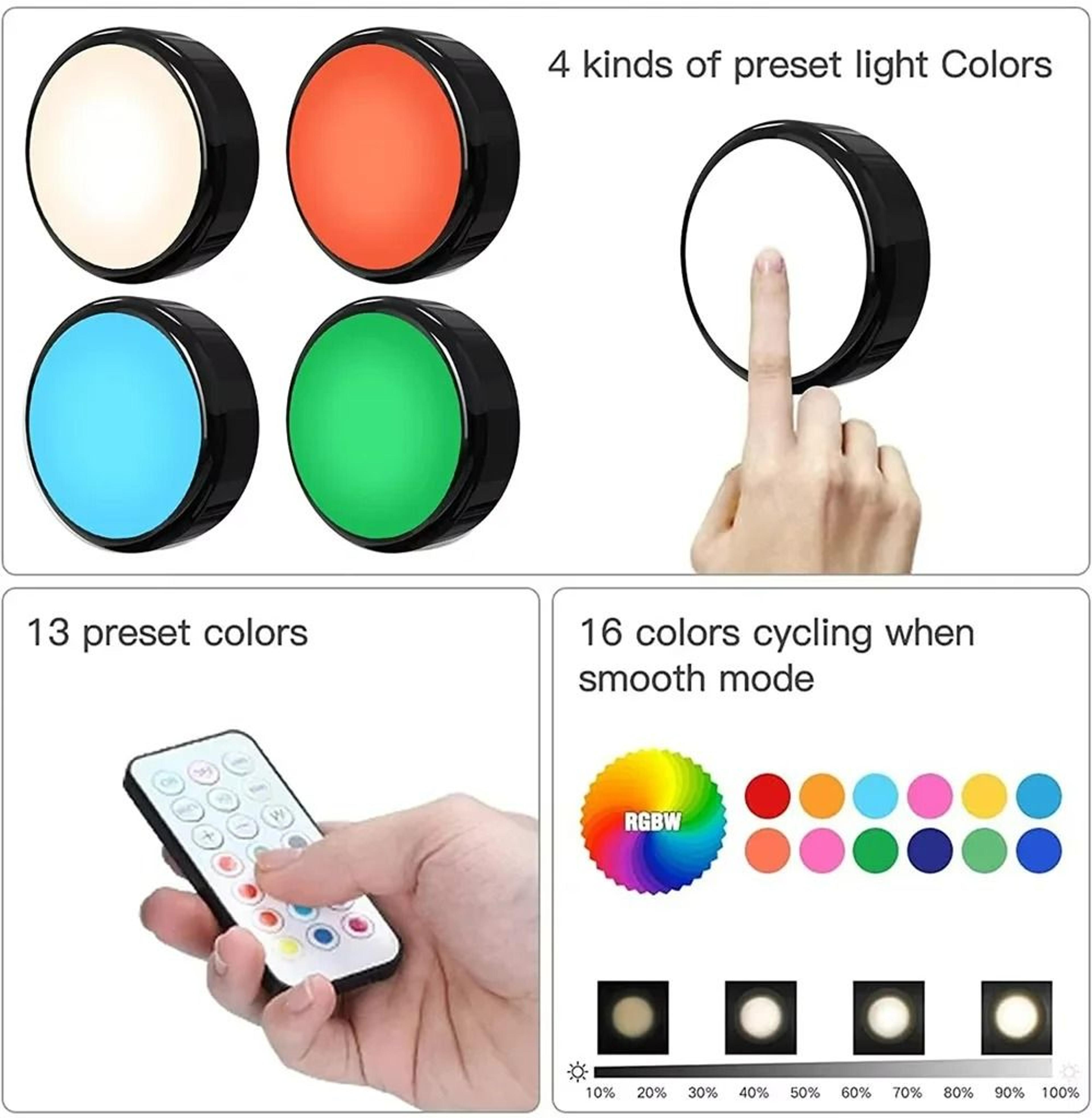 Wireless RGBW LED Puck Lights With Remote Control 1