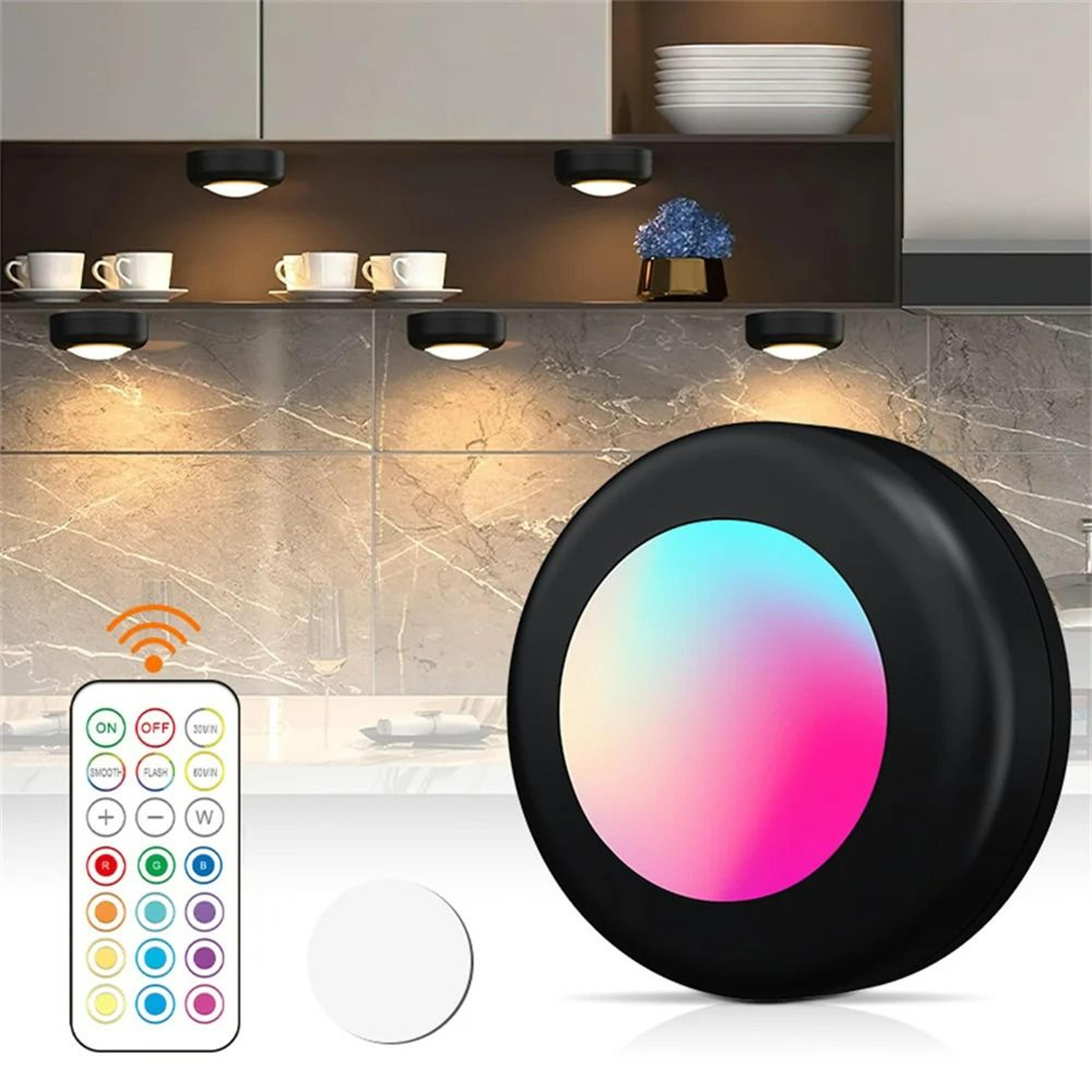Battery Powered RGB Mini LED Puck Lights 3 Pack  62mm 6