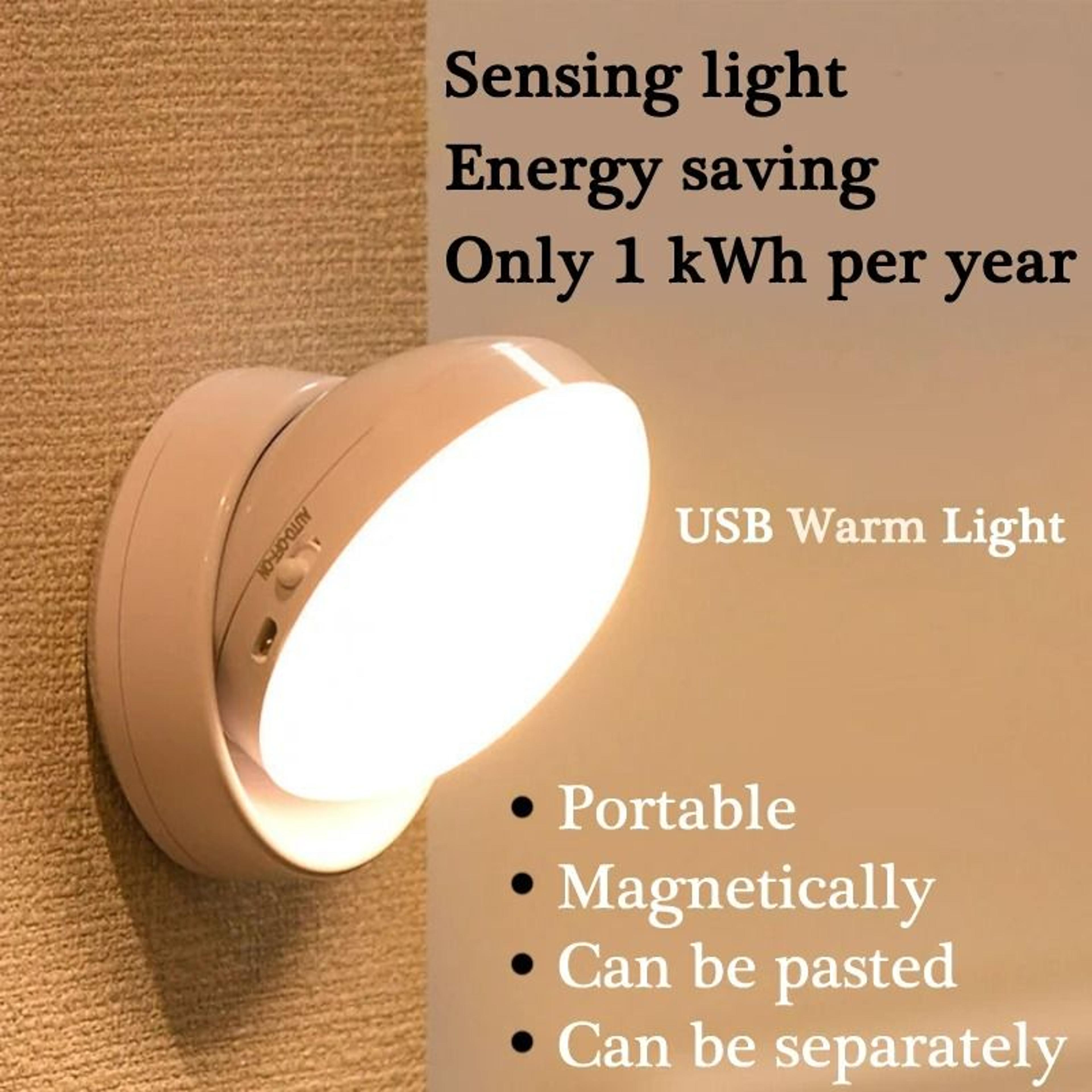 Smart Motion Sensor LED Round Night Light USB Rechargeable Home Lamp 7