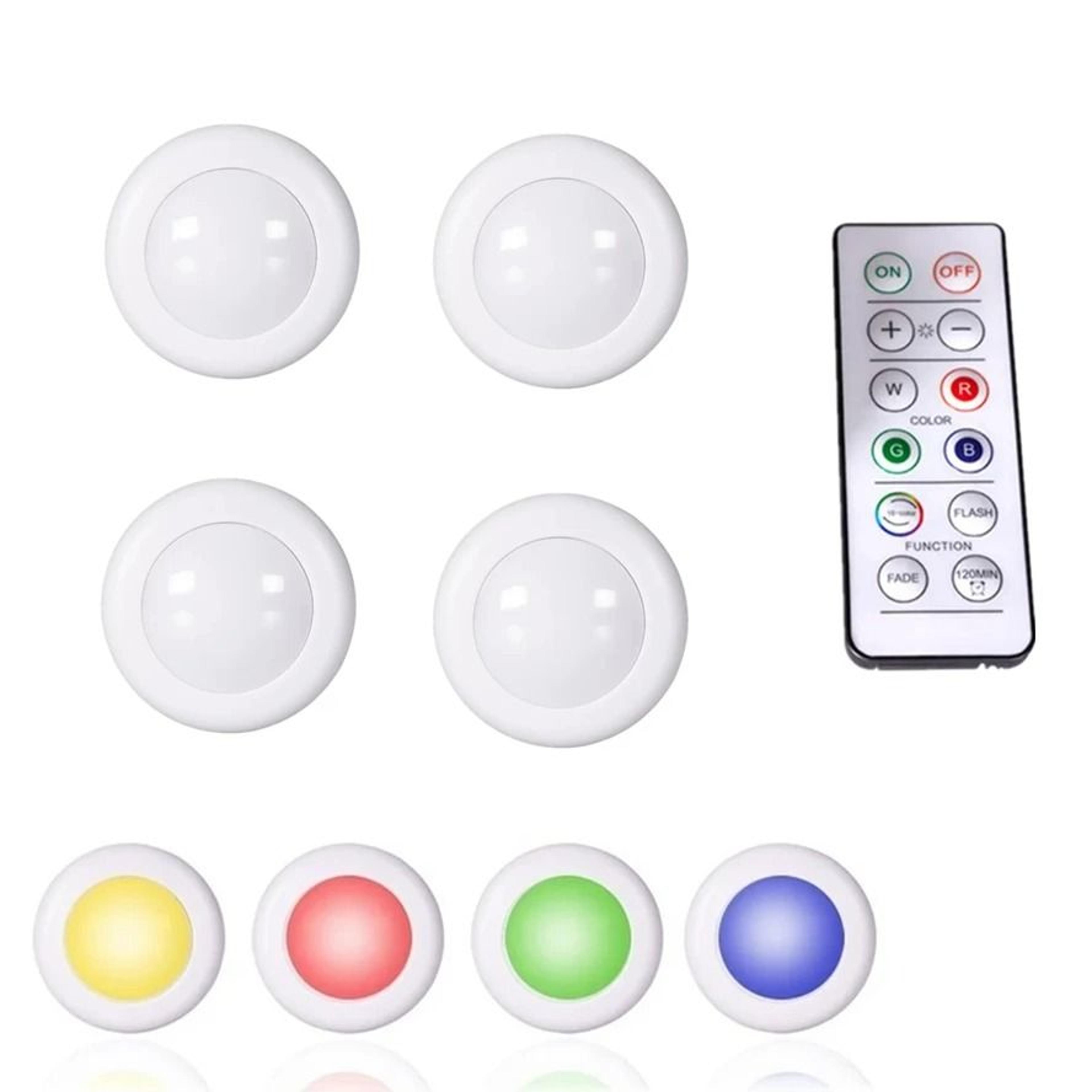 16 Color Dimmable RGB LED Round Puck Light Remote Control Under Cabinet Night Light 8