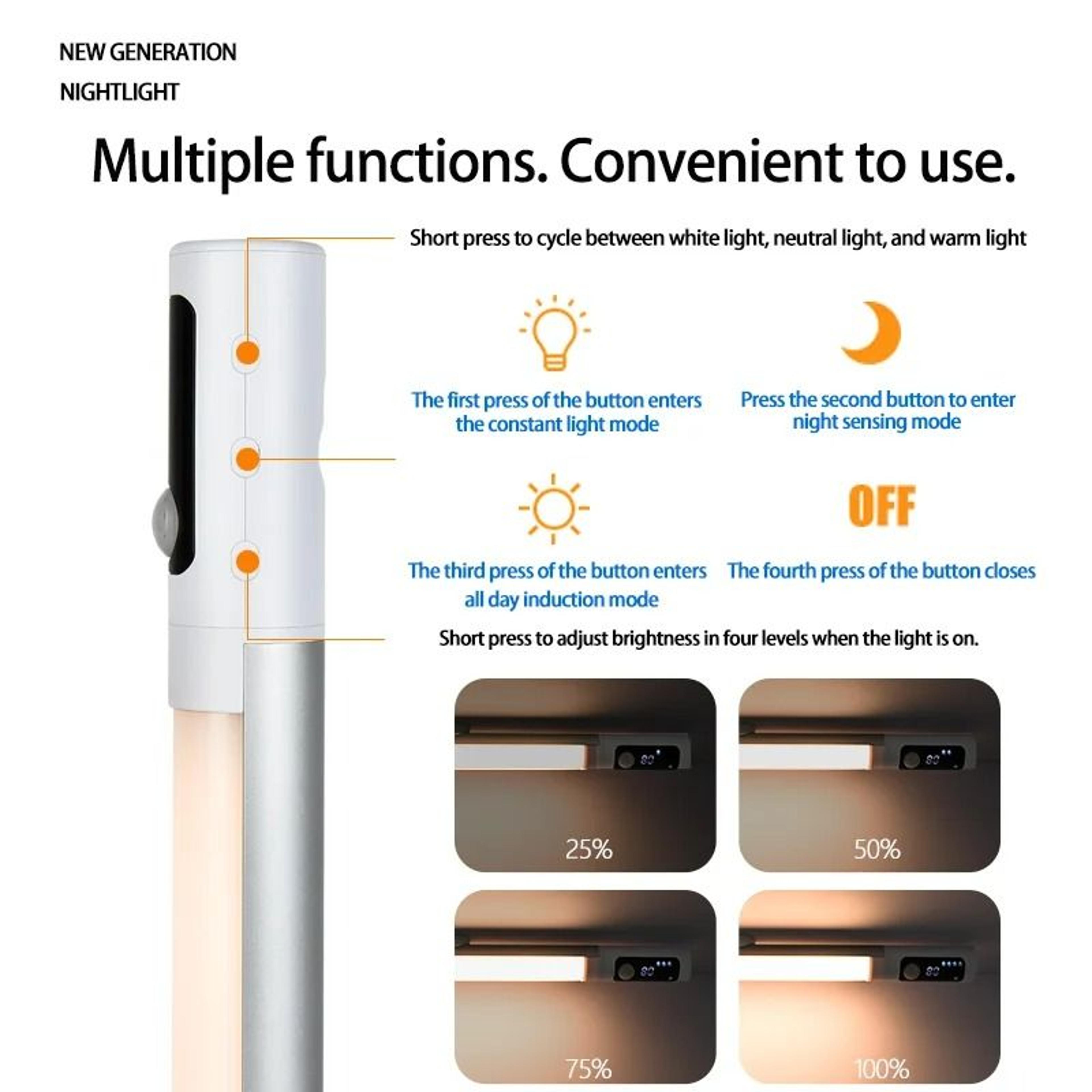 Digital Display Motion Sensor LED Desk Lamp TypeC Rechargeable Night Light 3