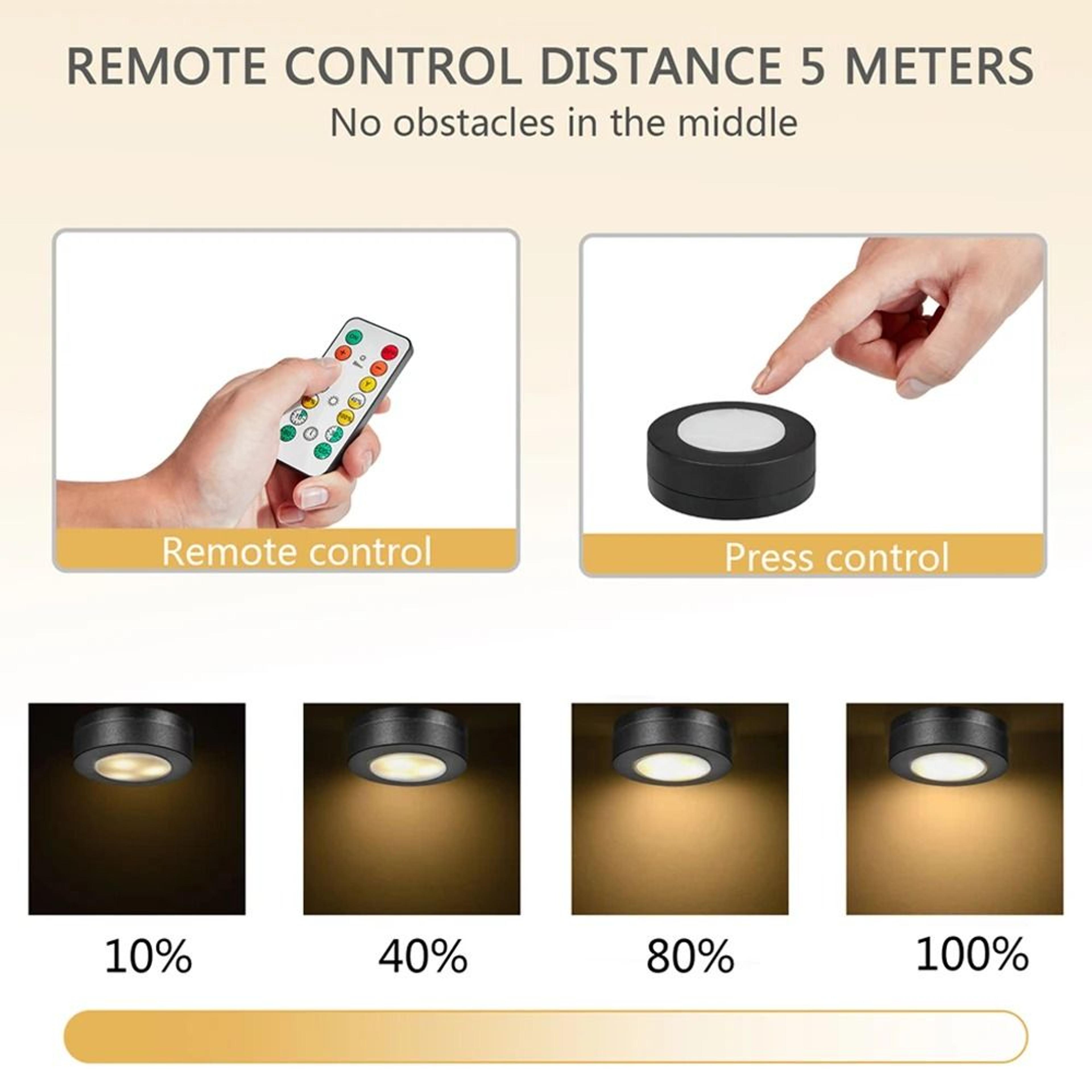 Black Dimmable CCT LED Round Under Cabinet Light Remote Control Wardrobe Lamp 2