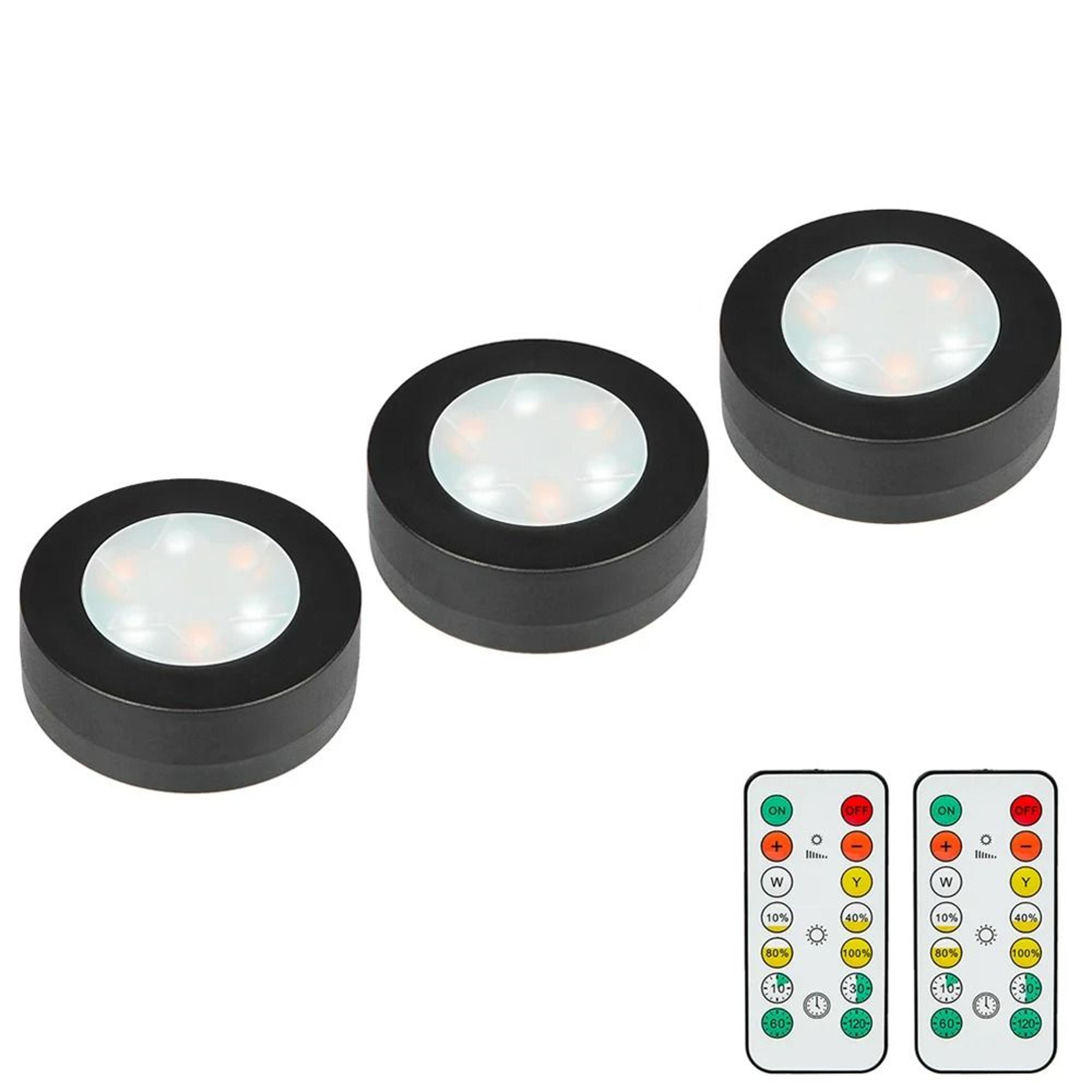Black Dimmable CCT LED Round Under Cabinet Light Remote Control Wardrobe Lamp 10