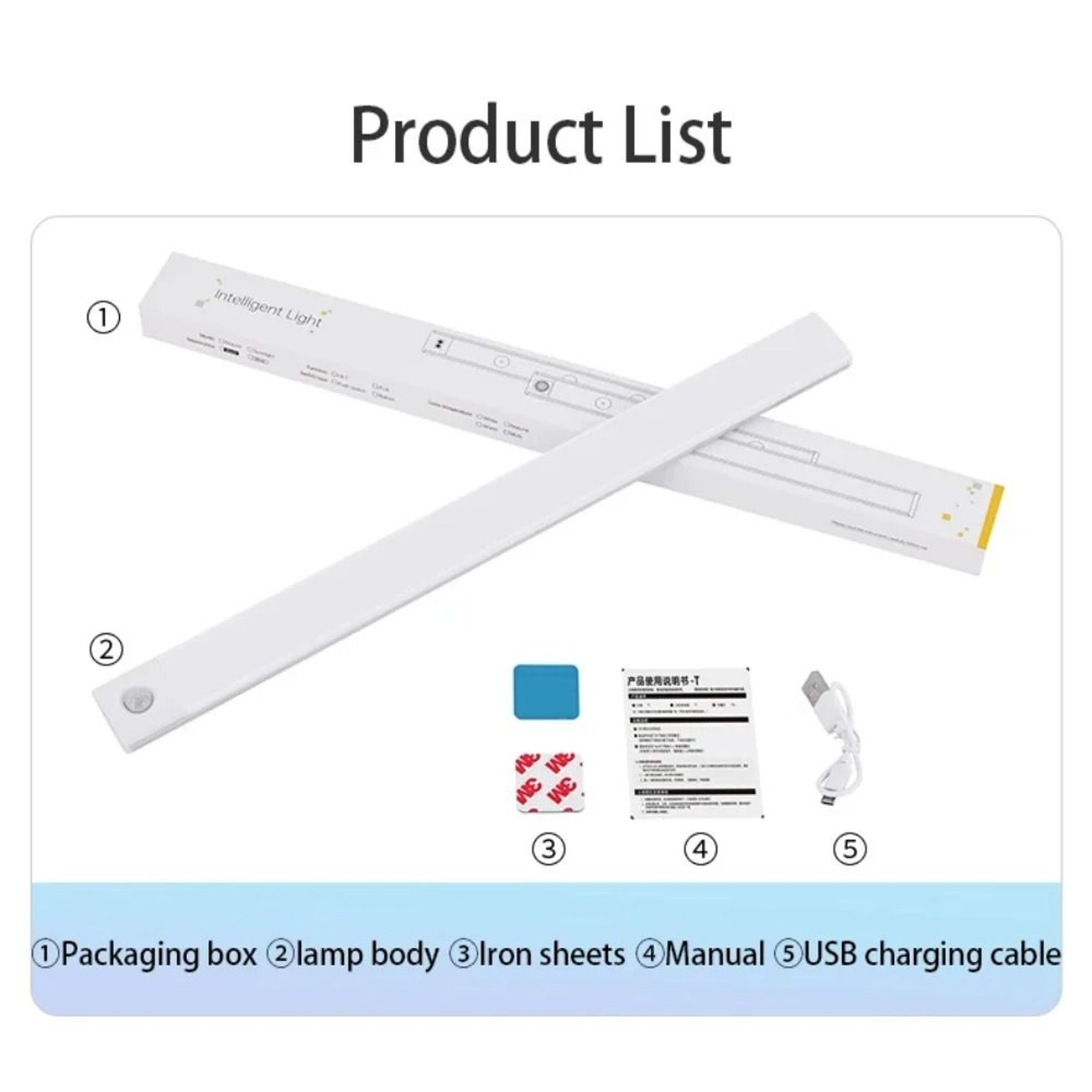 Wireless Motion Sensor LED Under Cabinet Light Bar USB Rechargeable Wall Lamp 5