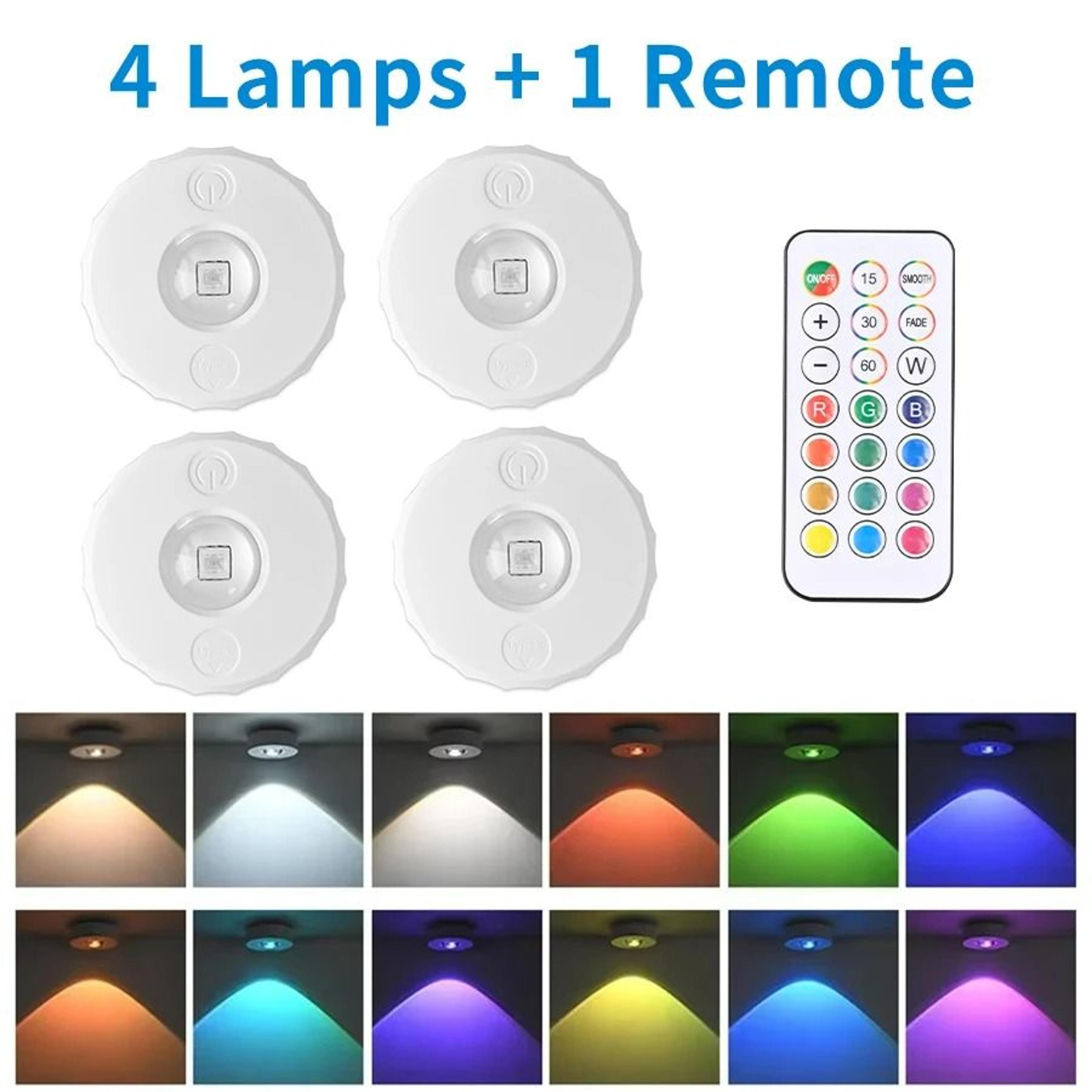 Rechargeable RGB LED Spotlight Set Wireless Dimmable Remote Control Puck Light 10