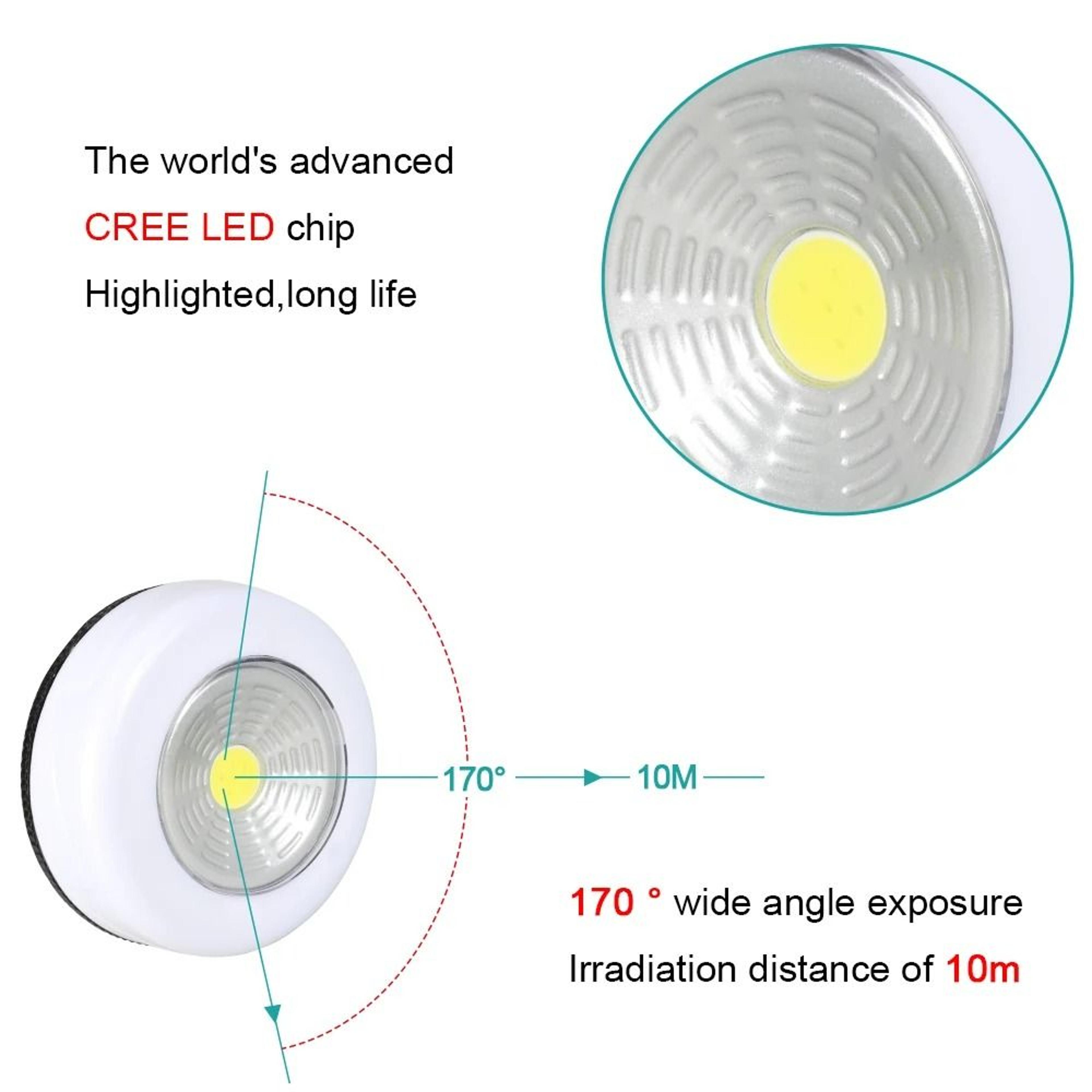 Wireless COB LED Push Night Light StickOn Cabinet Wardrobe Lamp 2