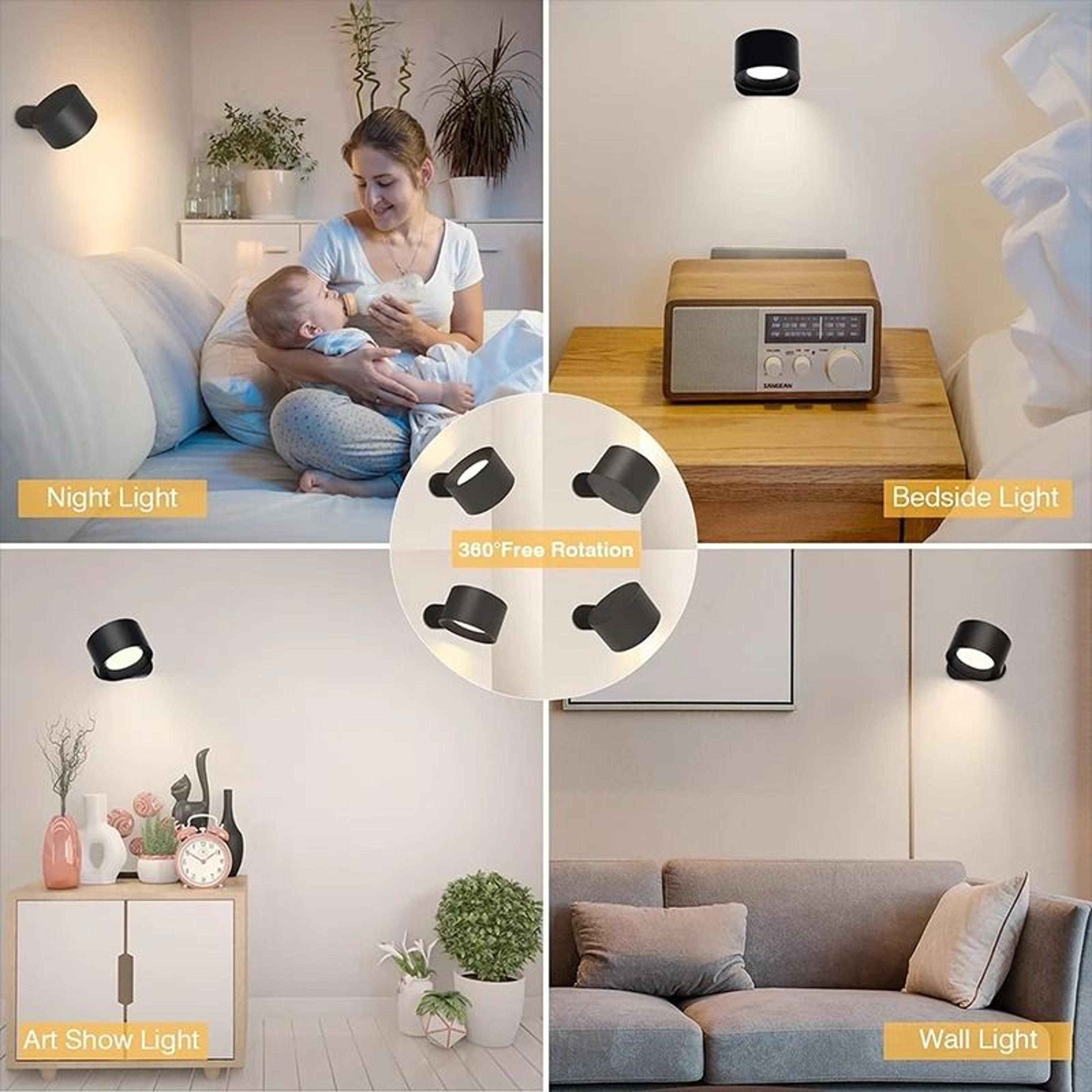 360 Rotatable LED Wall Lamp Touch Control Wireless USB Rechargeable Bedside Night Light 6