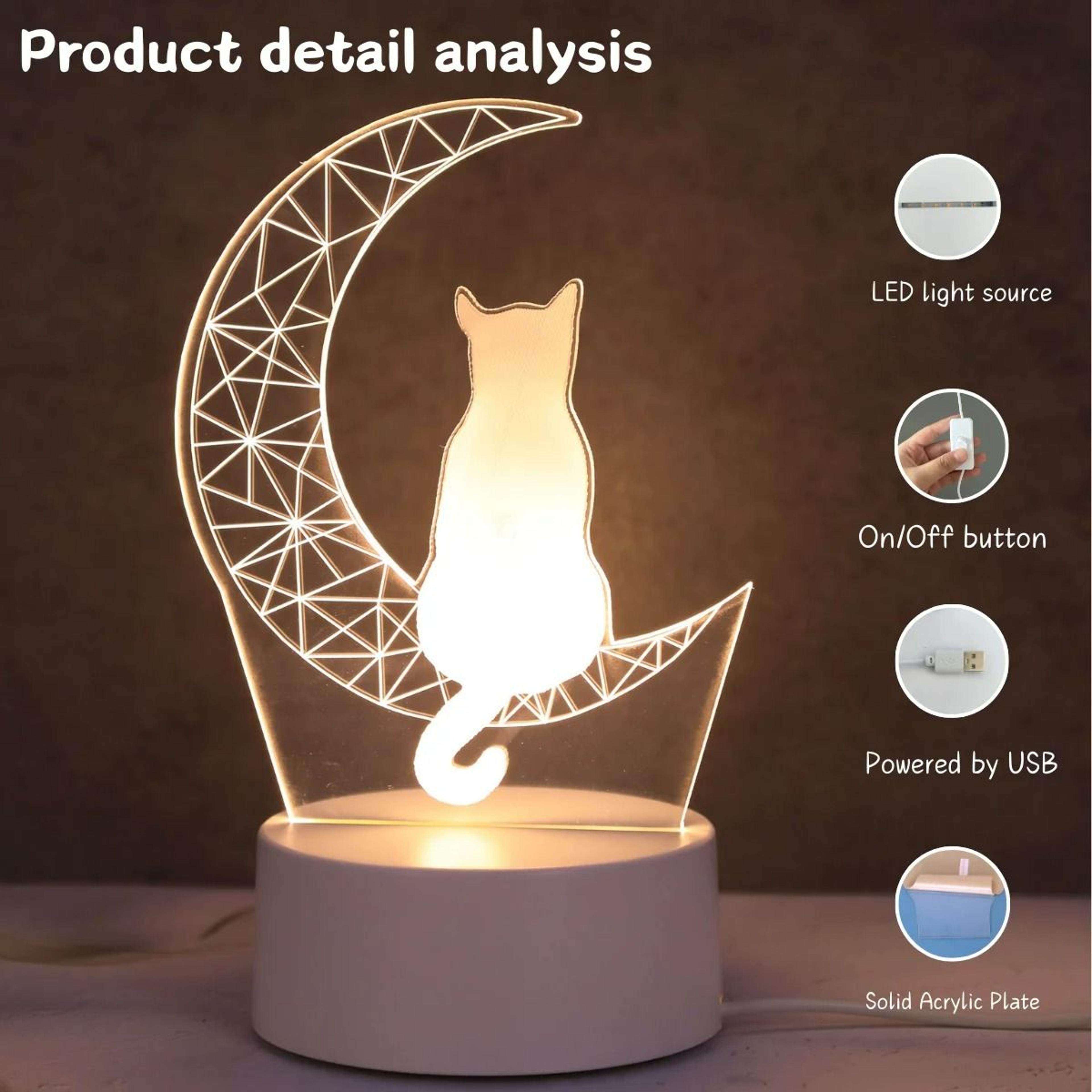 Moon Cat 3D Optical Illusion LED Night Light 3
