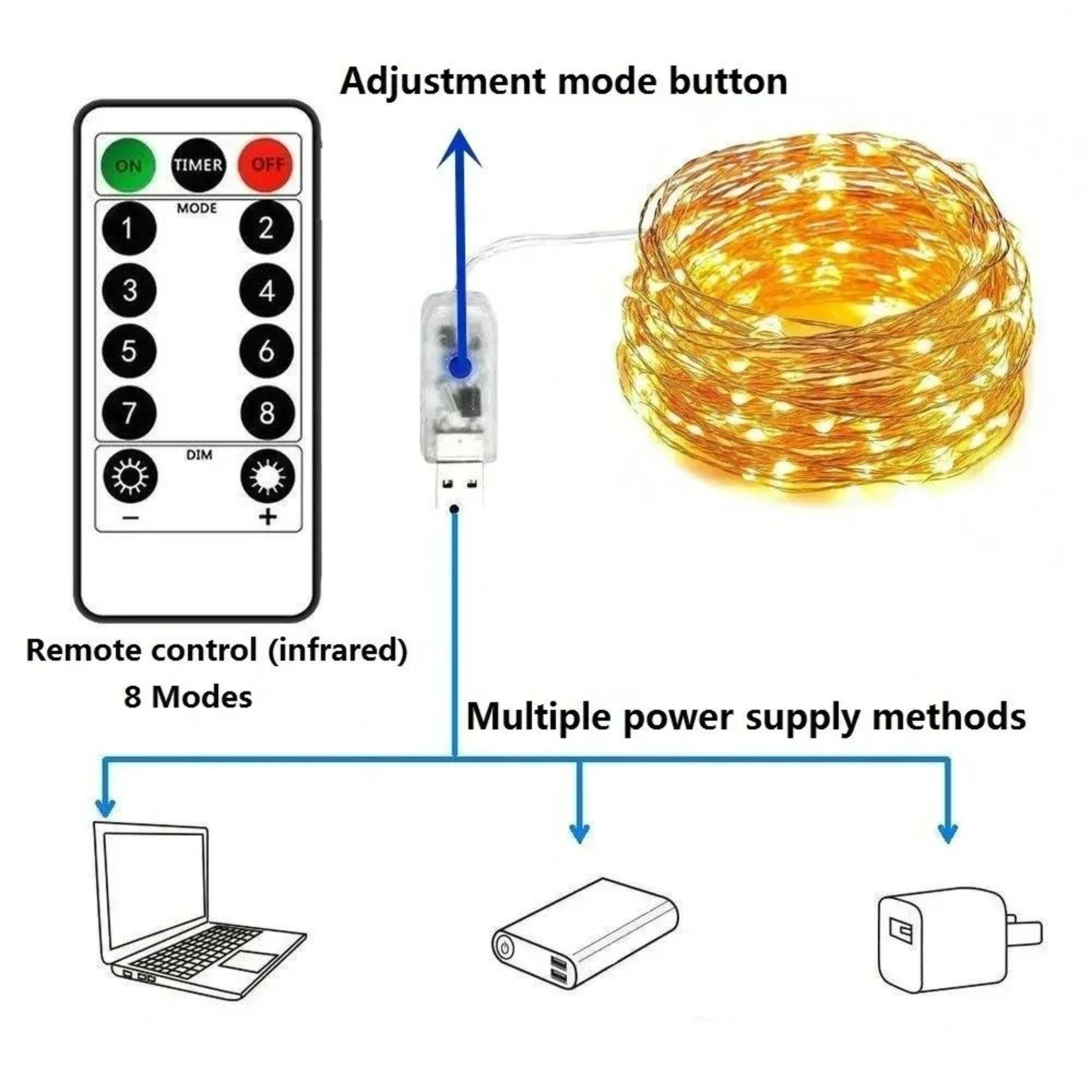 USB 8Mode RemoteControl LED String Lights 2