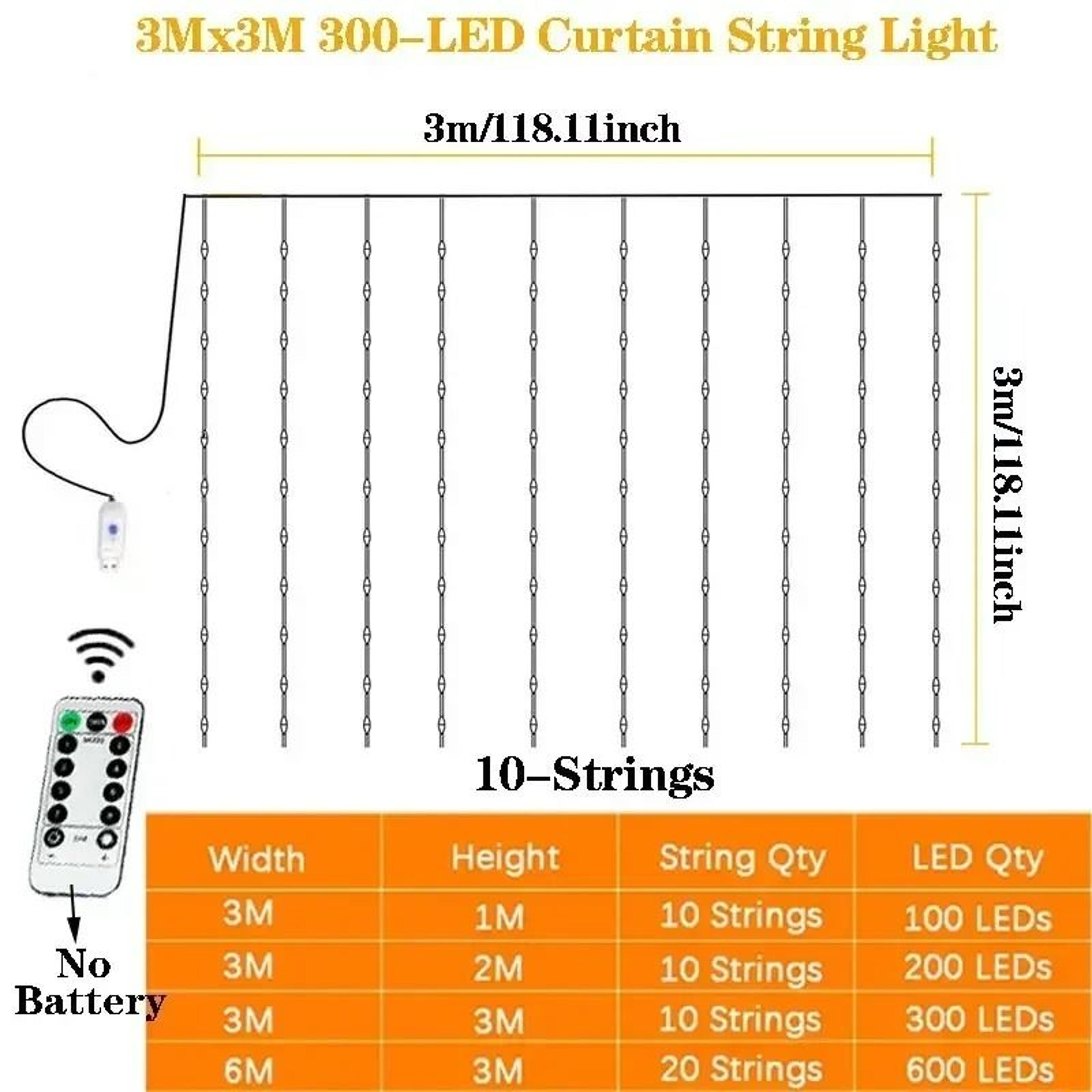 USB LED Curtain Lights Remote Control Hanging Garland Lights 5