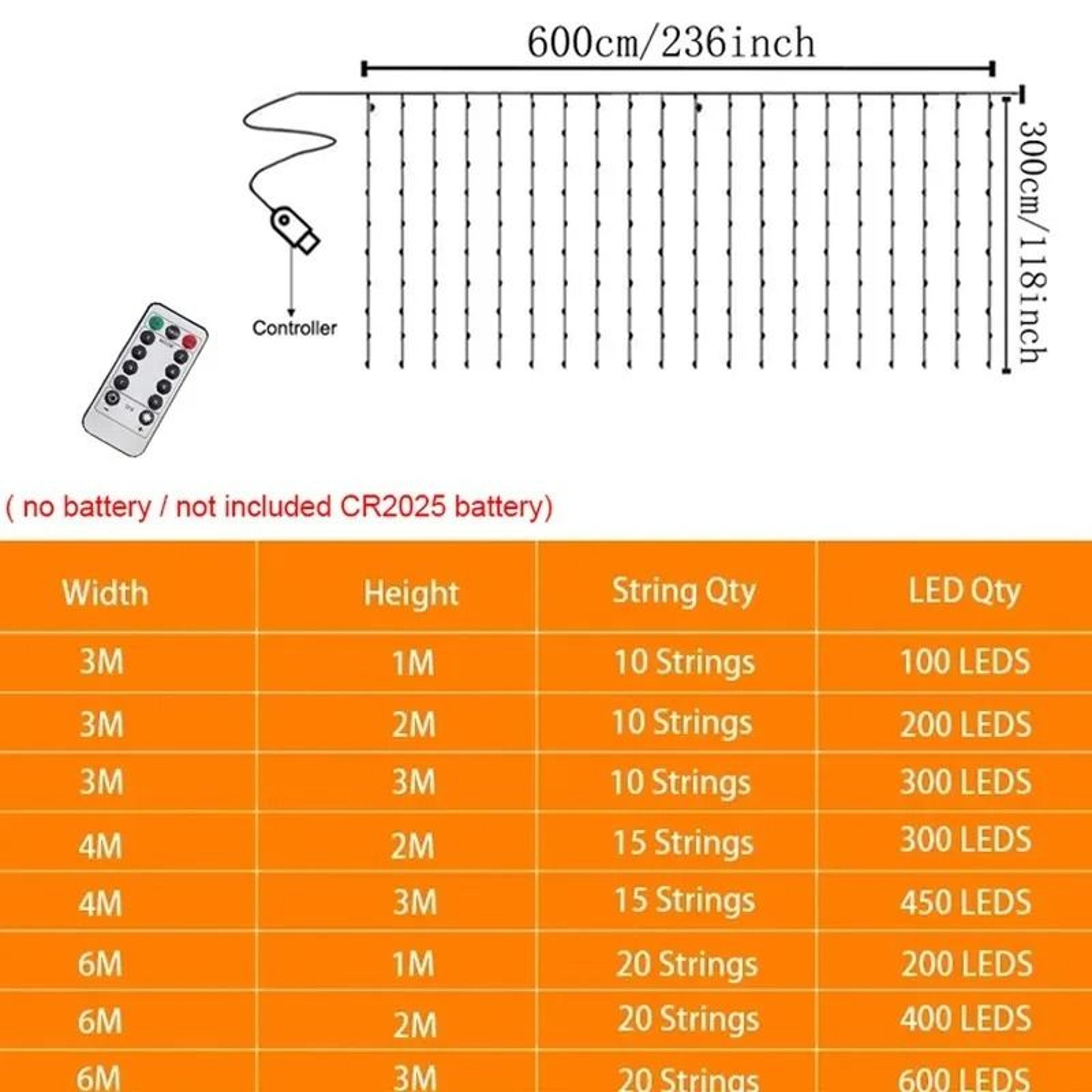 USB LED Fairy Curtain Lights Remote Control Hanging String Lights 6