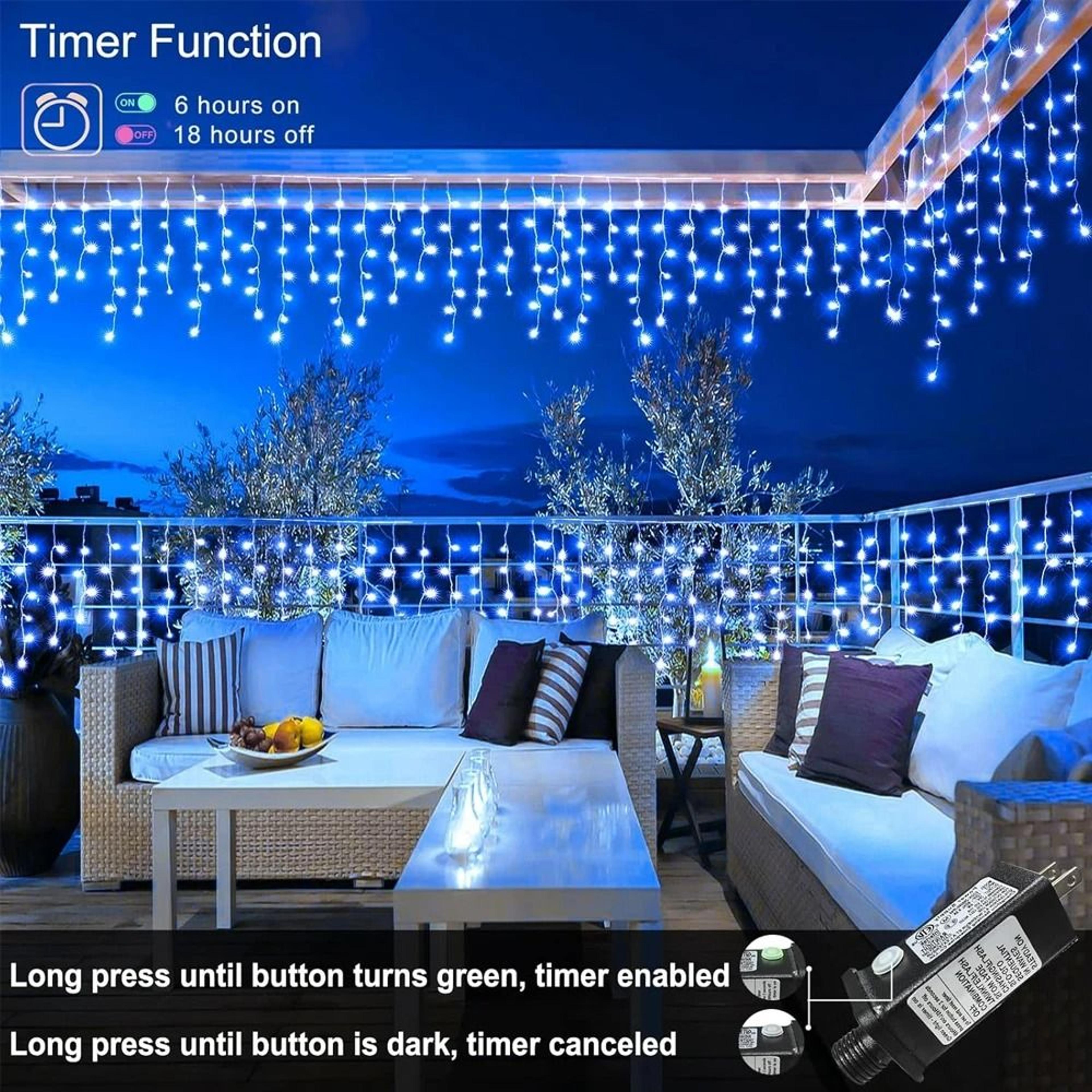 Waterproof Outdoor Icicle Curtain Lights 8 Modes PlugIn Fairy Lights 3