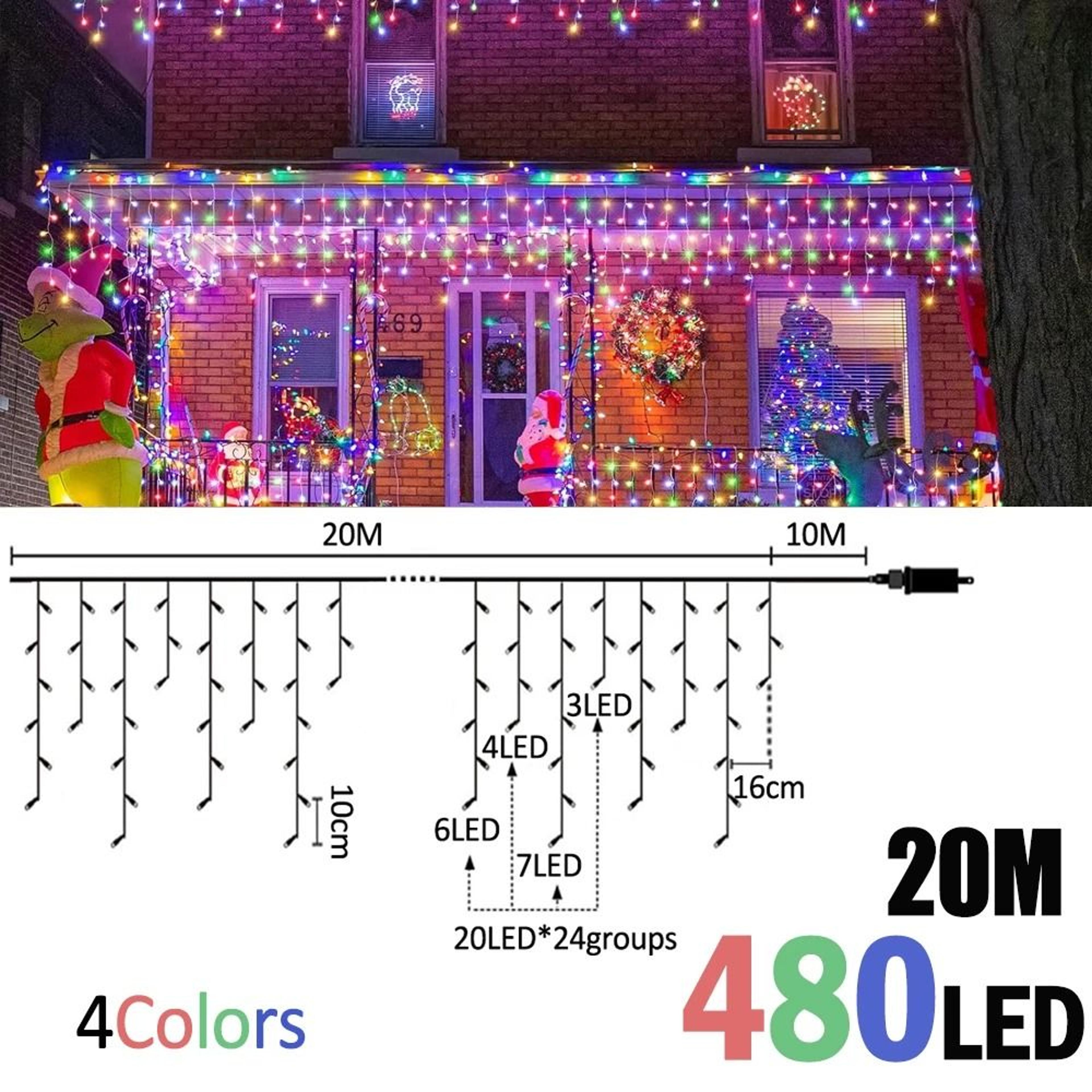 Waterproof Outdoor Icicle Curtain Lights 8 Modes PlugIn Fairy Lights 9
