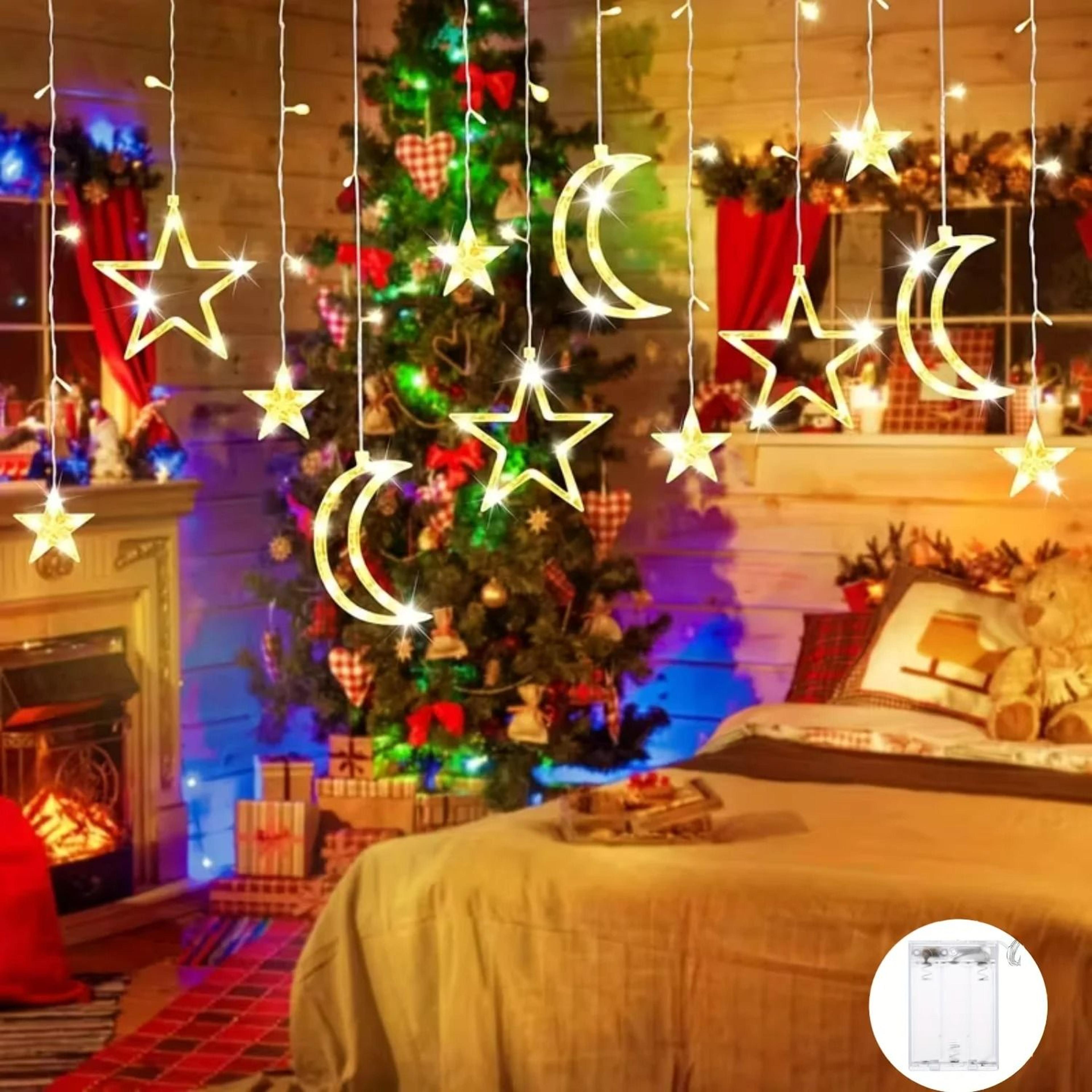 battery powered star & moon led curtain lights hanging garland lights