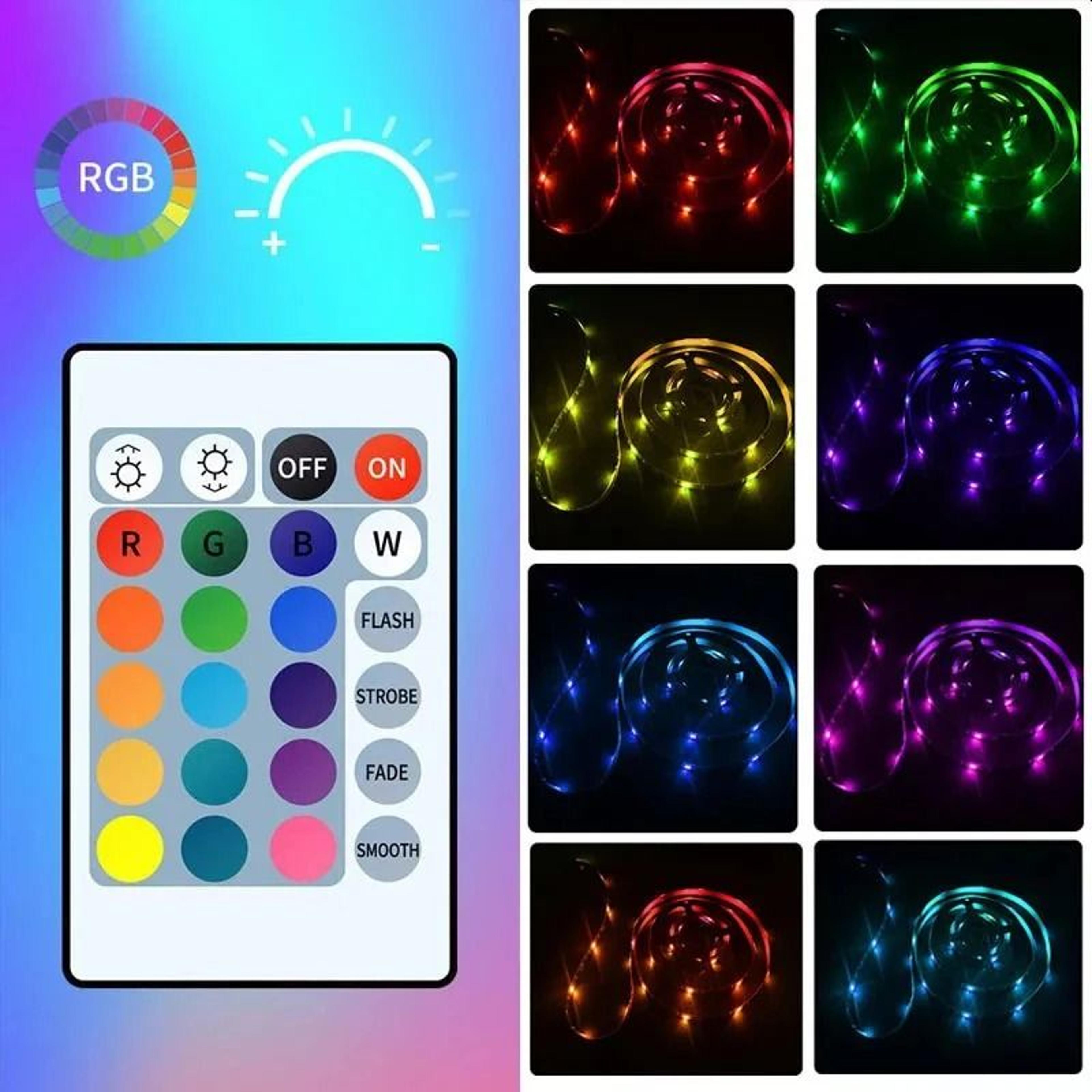 5v usb & battery-powered rgb led strip lights with ir remote