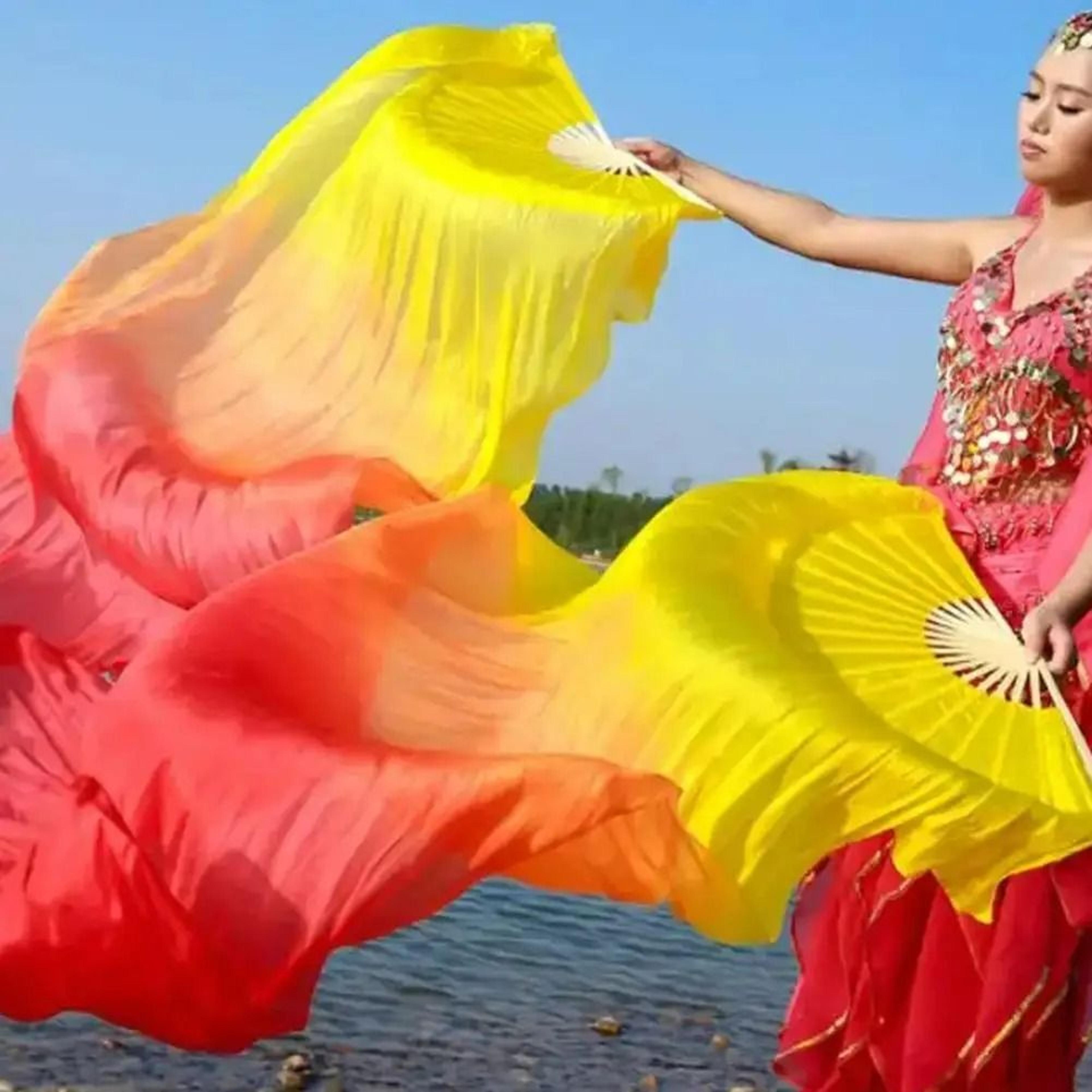 gradient silk belly dance fan veil