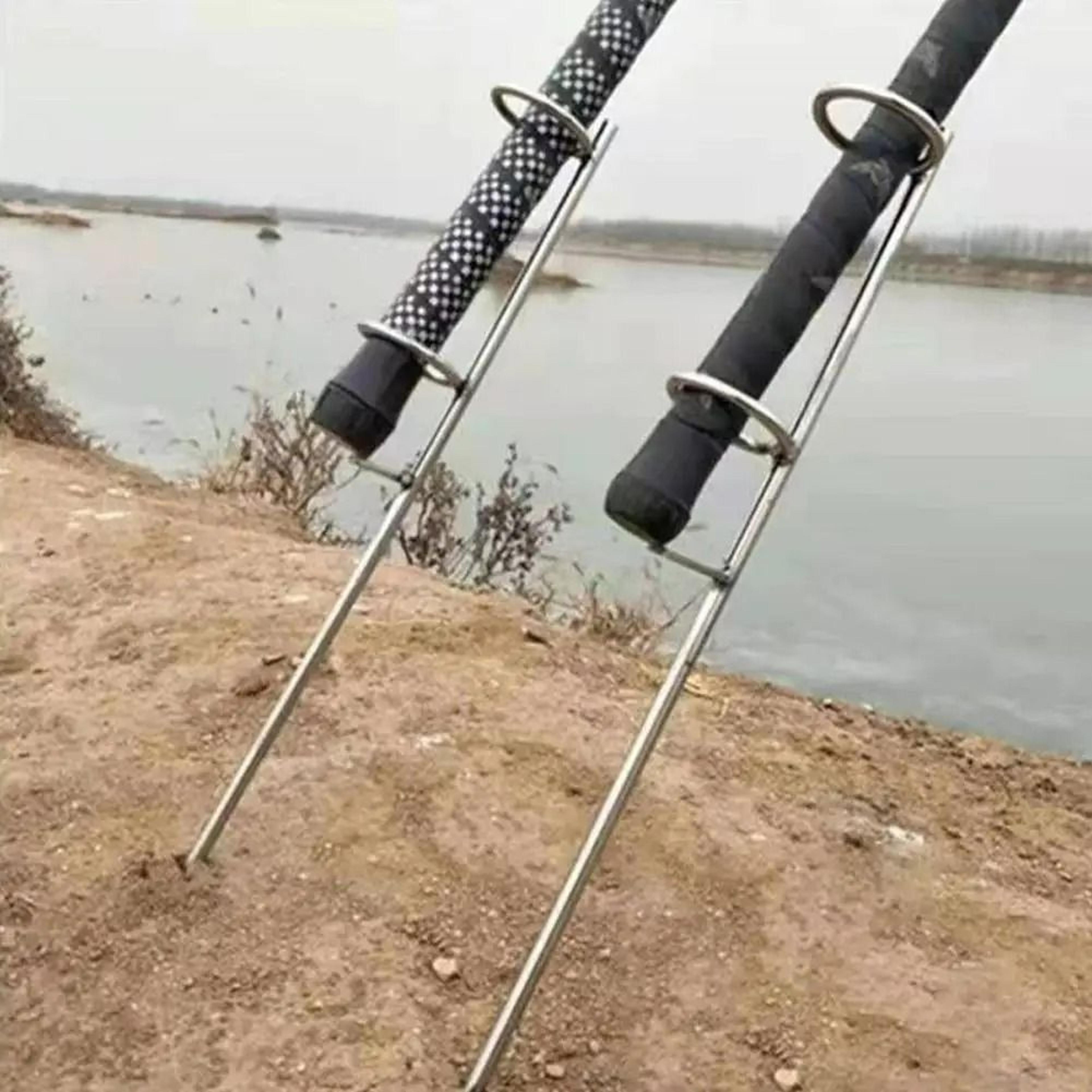 adjustable steel ground insertion double fishing rod holder