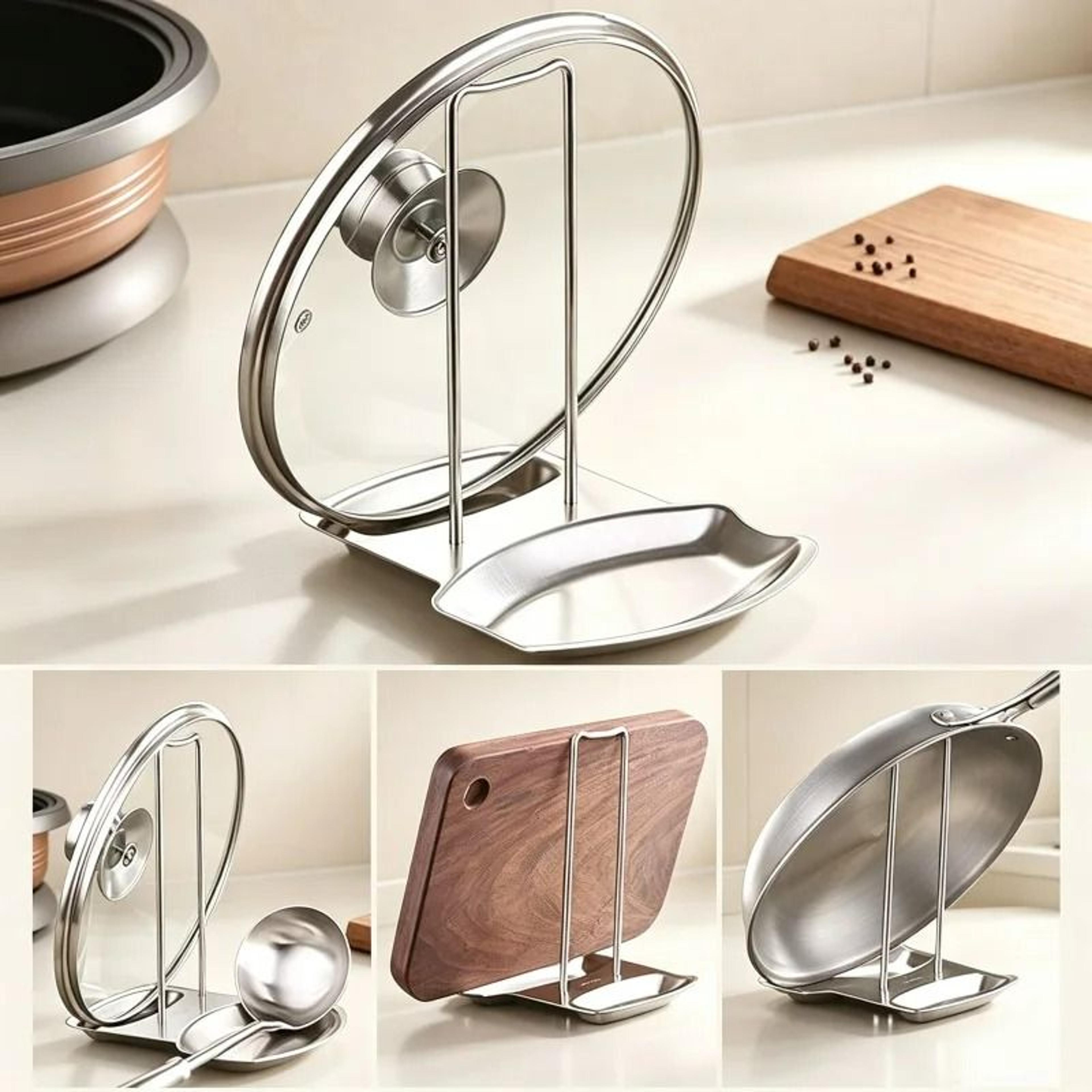 stainless steel pot lid and spoon rest rack