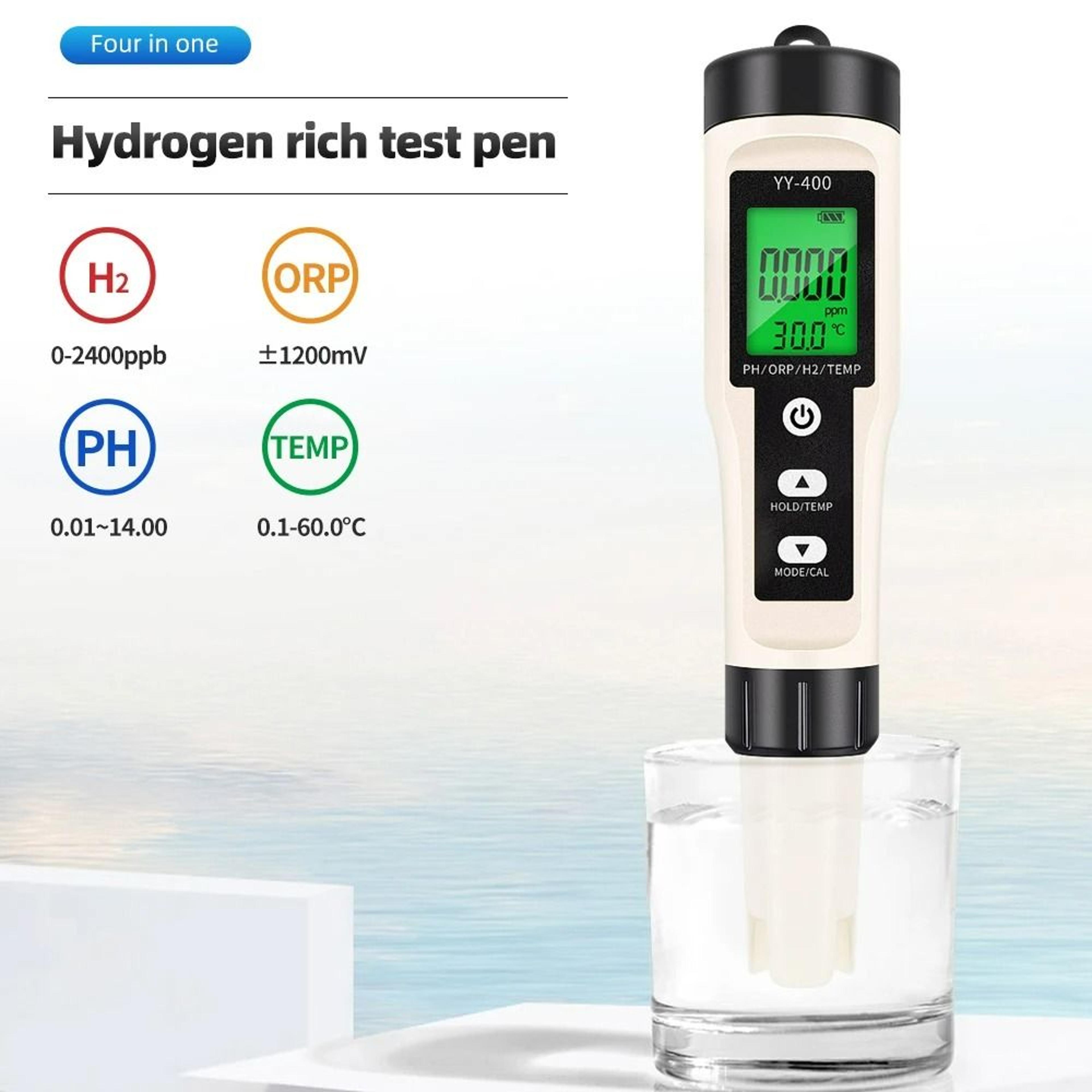 4-in-1 hydrogen, ph, orp, and temperature water tester pen