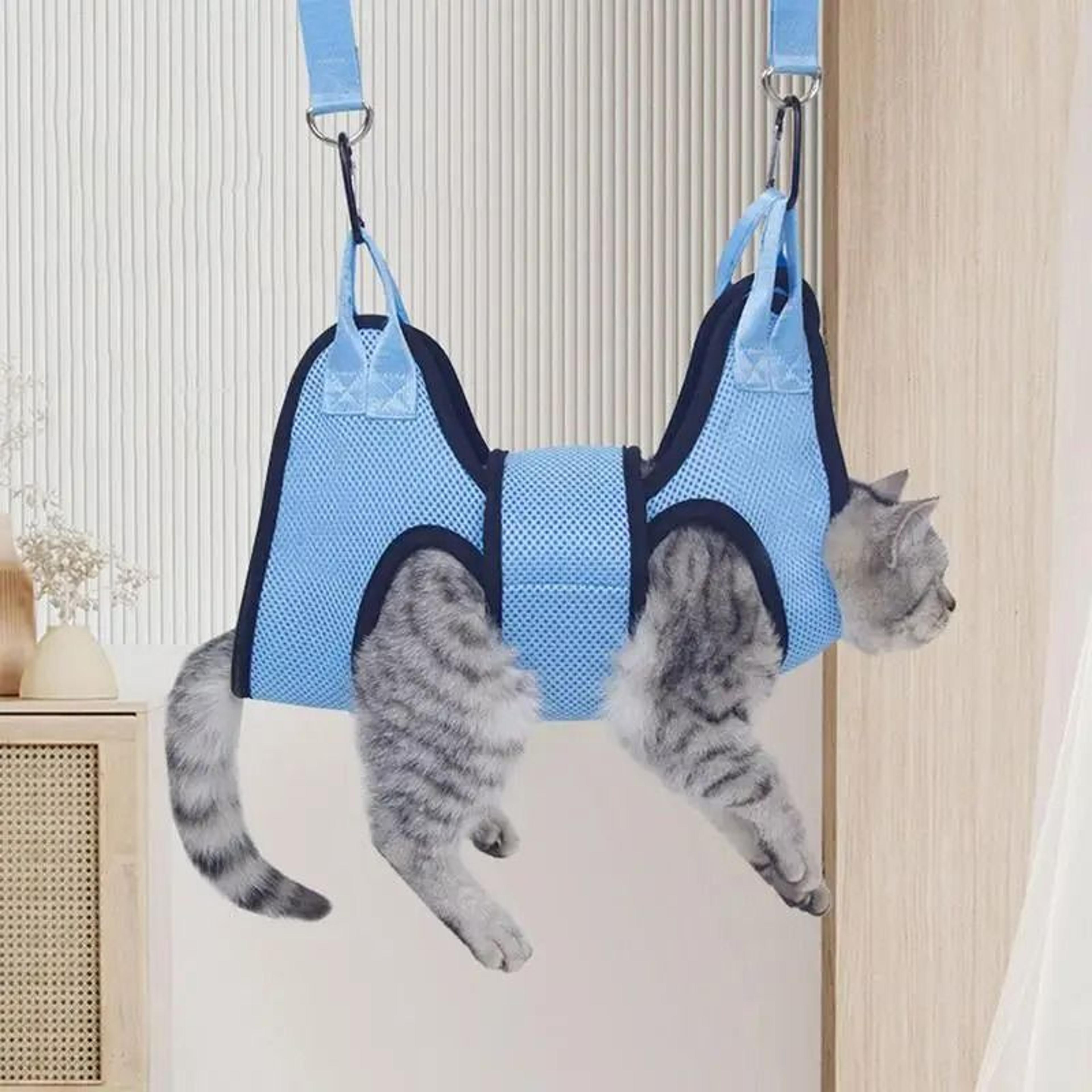 pet grooming hammock with safety strap