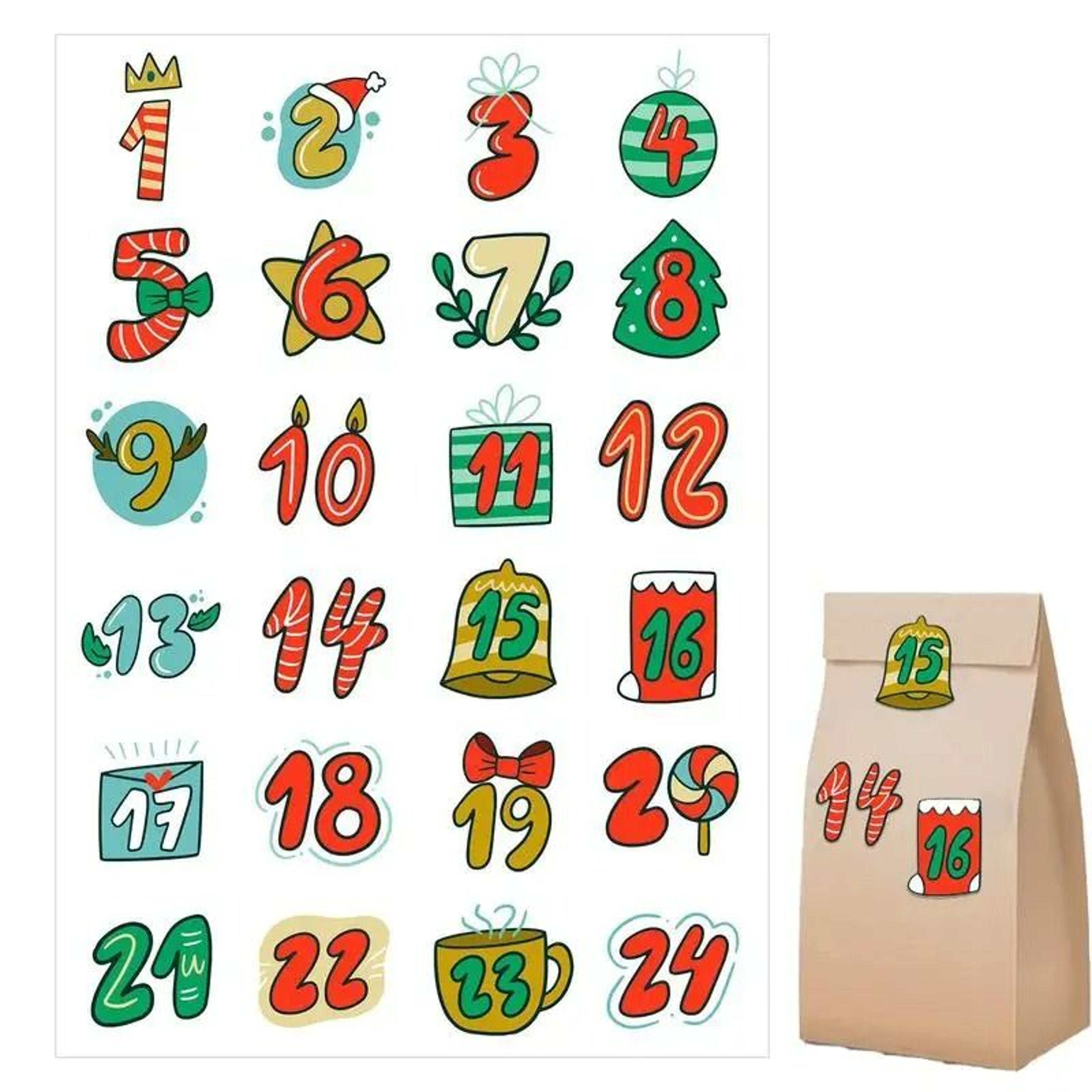 christmas advent calendar number label stickers
