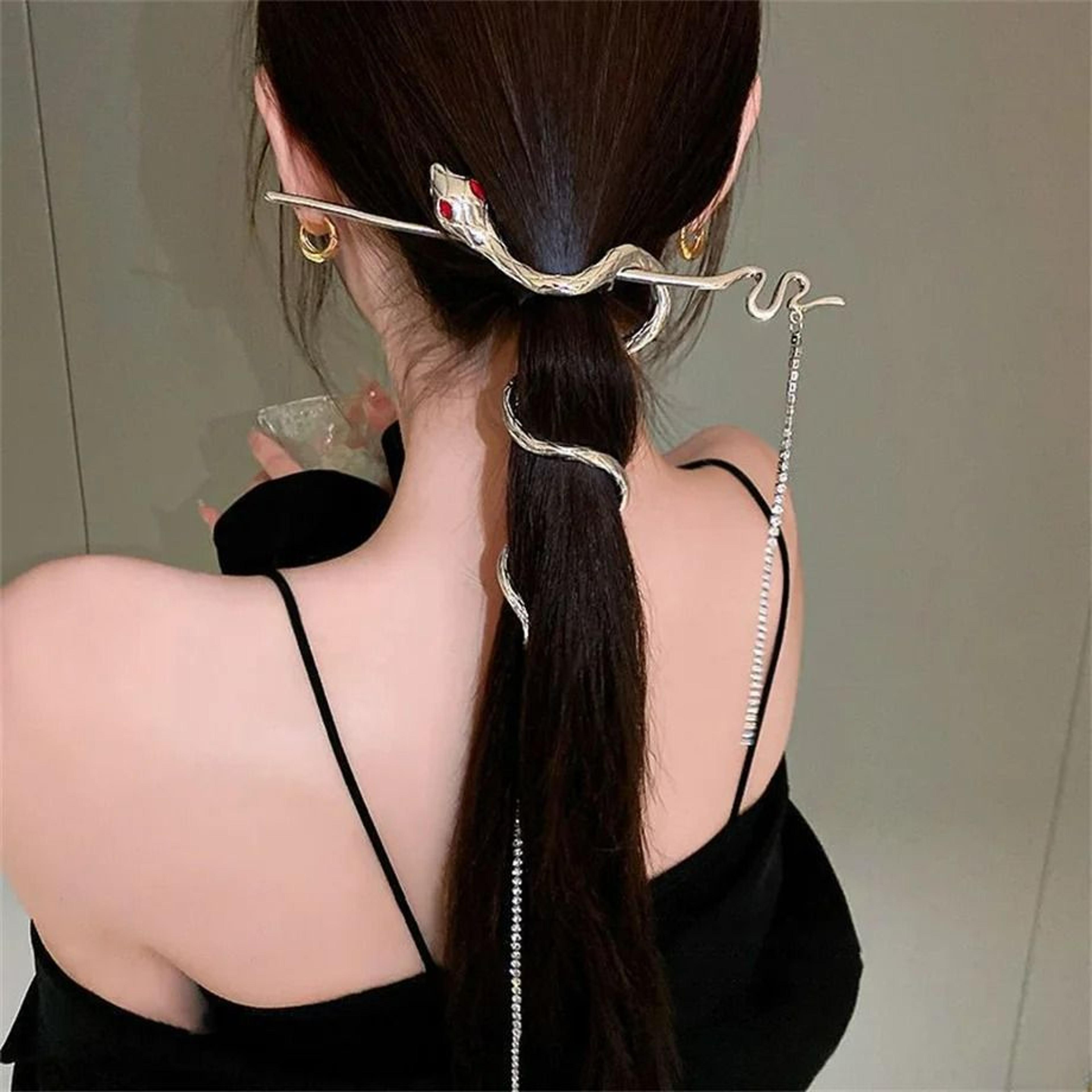 korean rhinestone snake hair stick with hanging tassel
