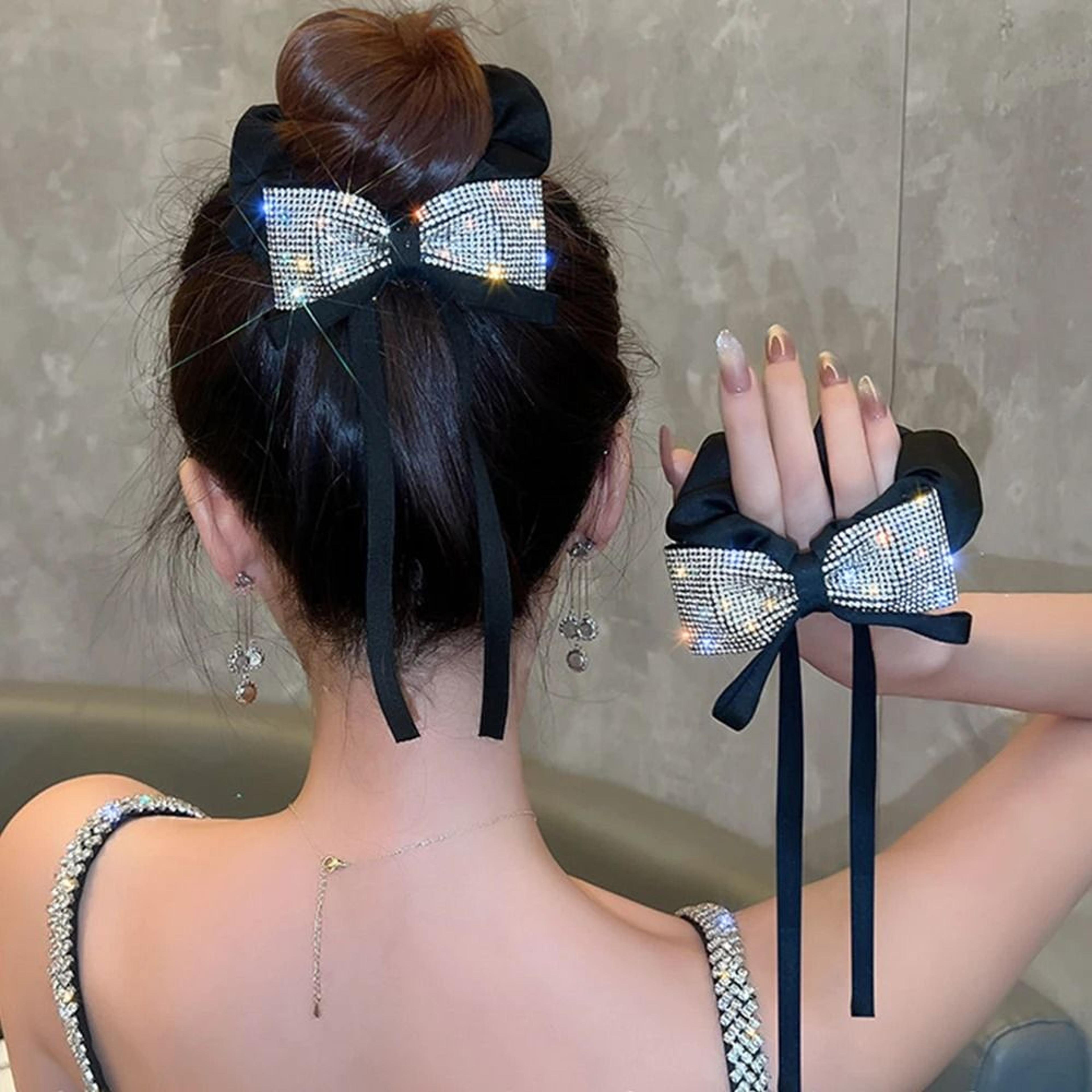 rhinestone bow ribbon scrunchie & ponytail holder
